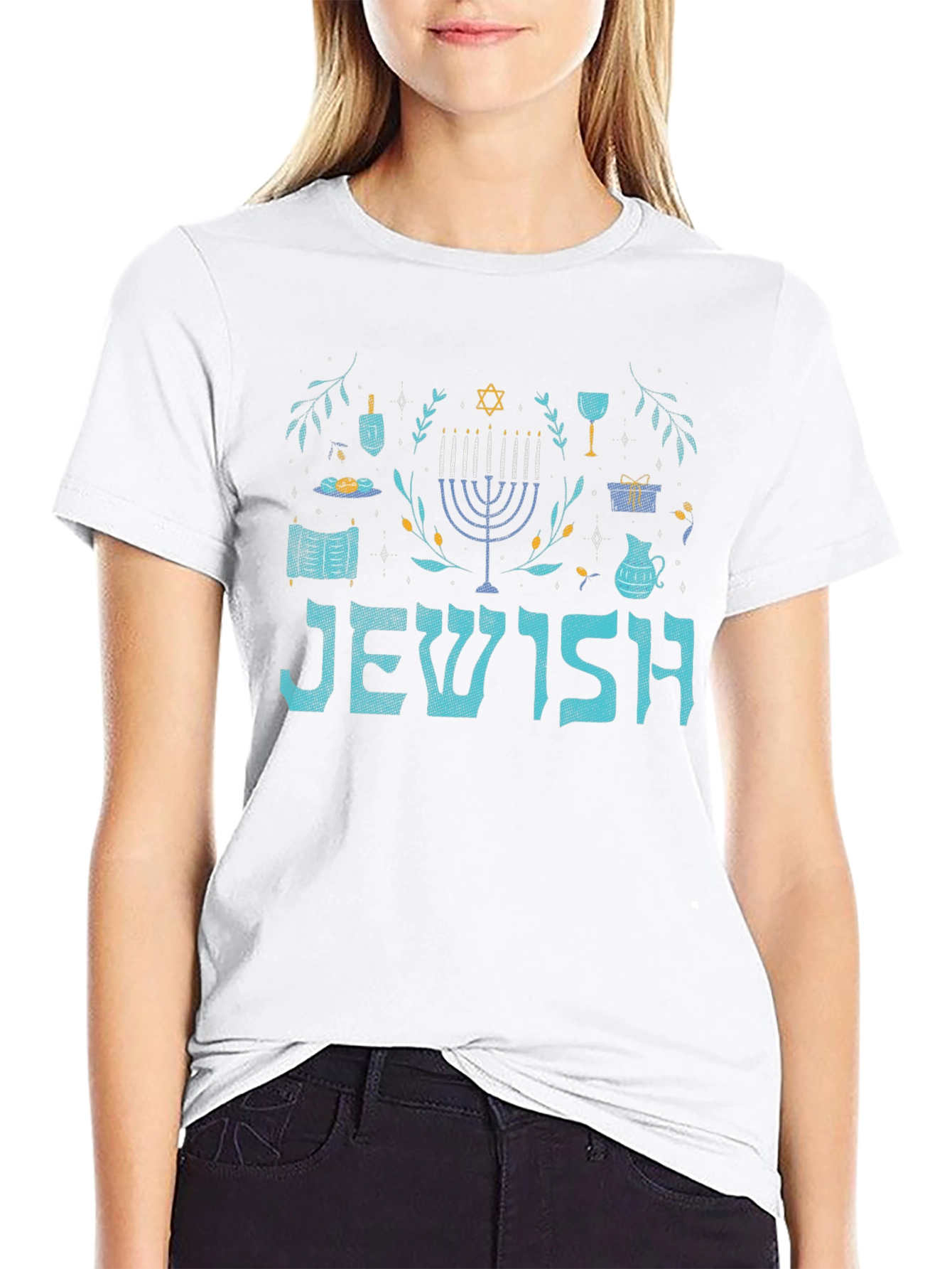 Jewish Hanukkah Menorah Graphic T-Shirt