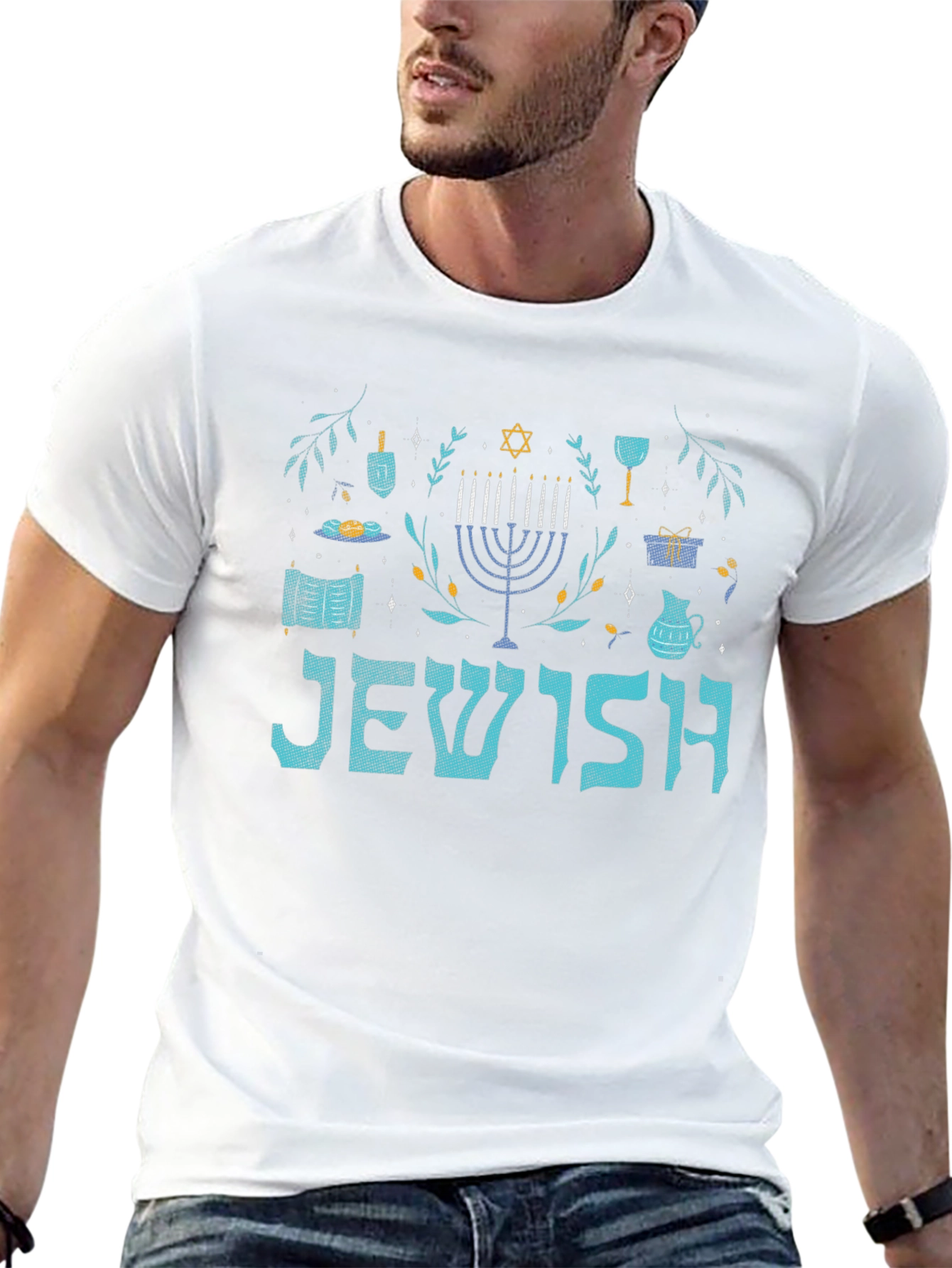 Jewish Hanukkah Menorah Graphic T-Shirt