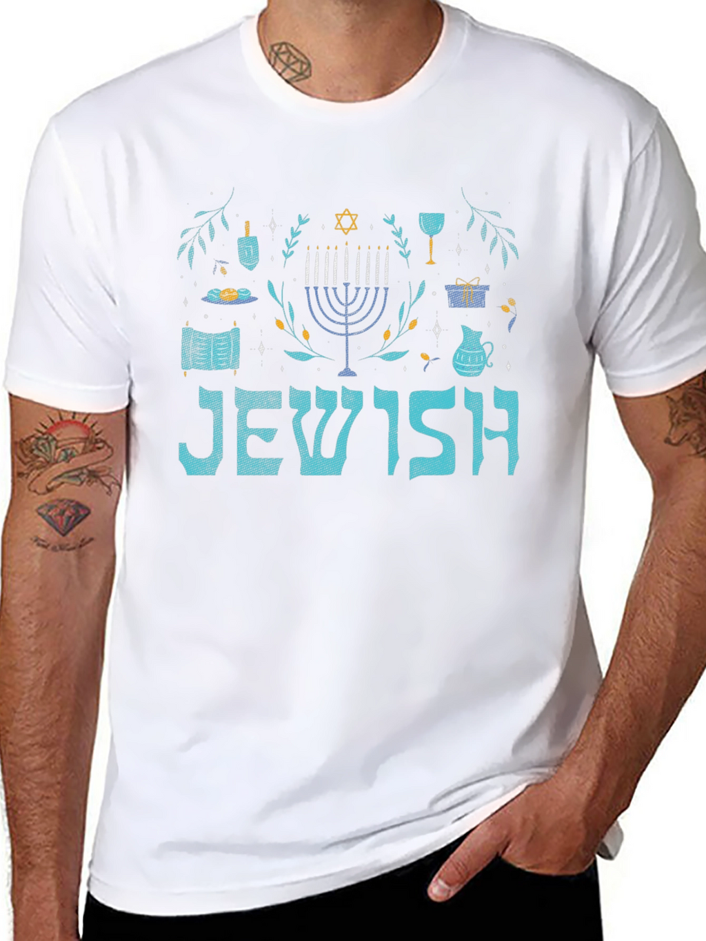 Jewish Hanukkah Menorah Graphic T-Shirt