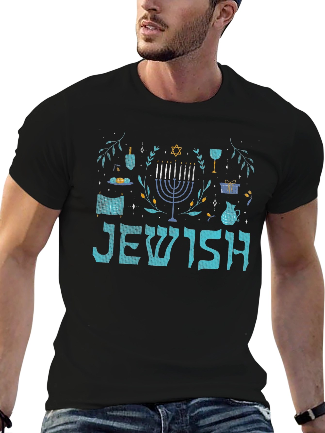 Jewish Hanukkah Menorah Graphic T-Shirt