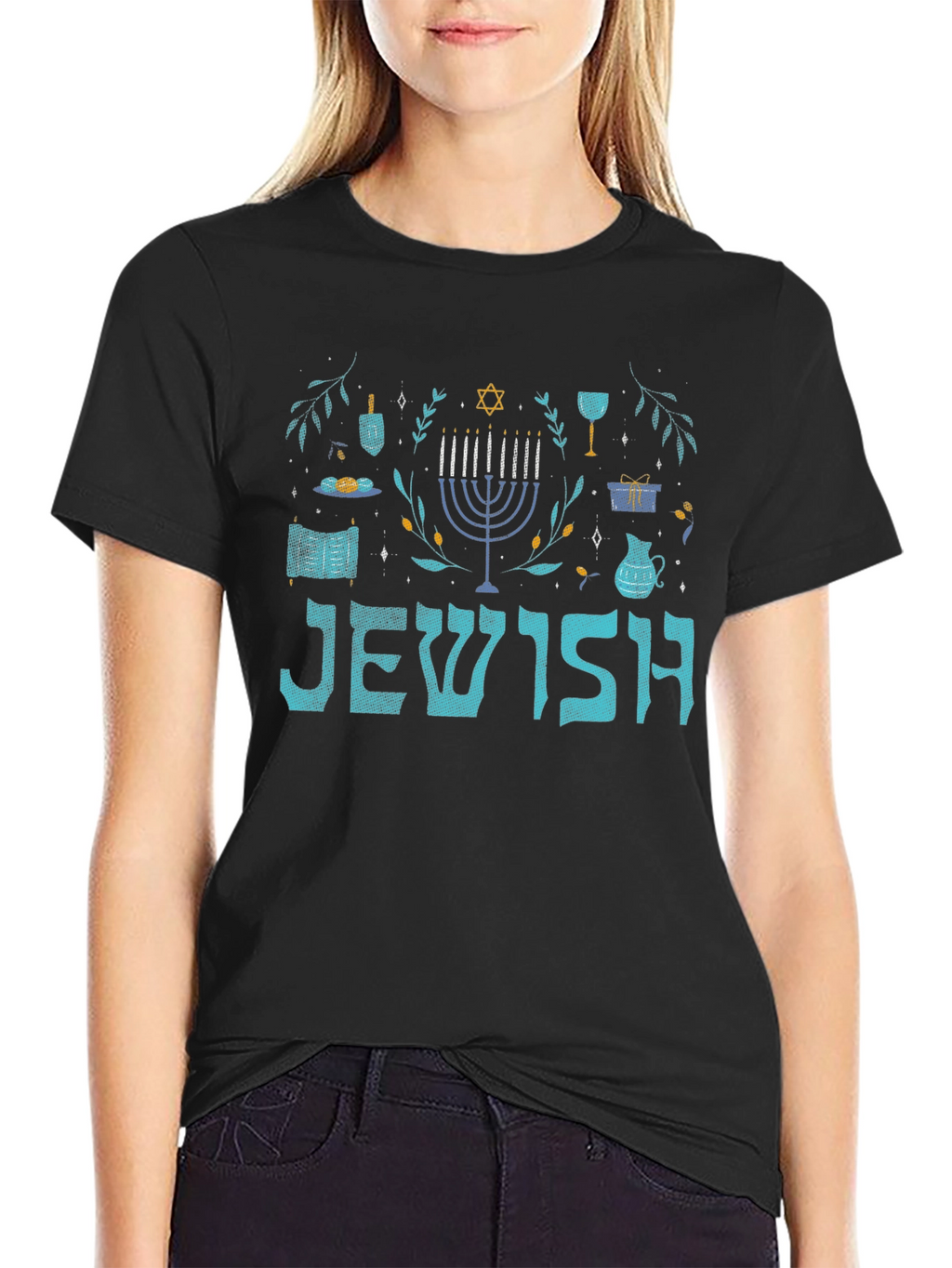 Jewish Hanukkah Menorah Graphic T-Shirt