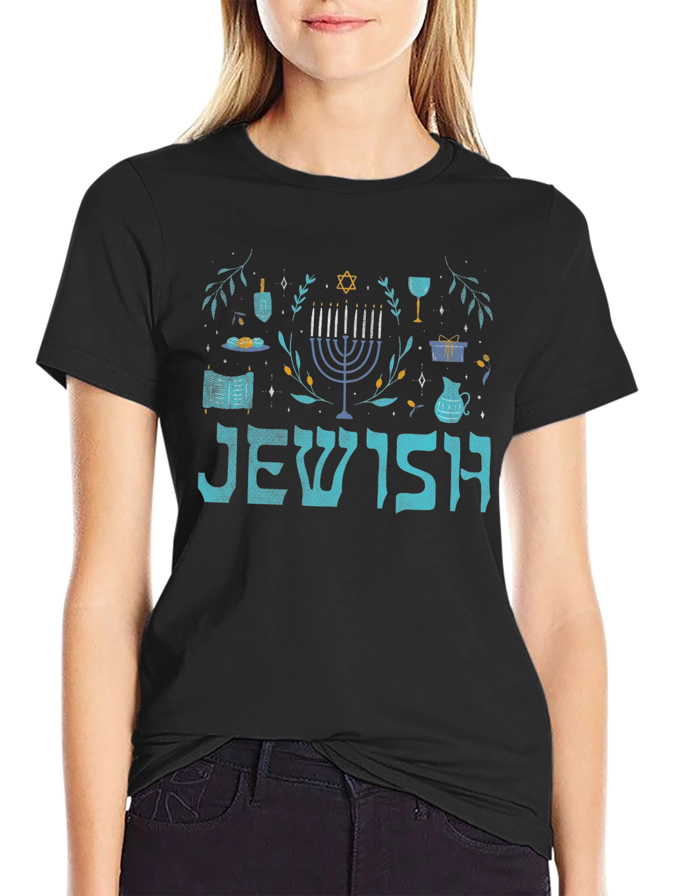 Jewish Hanukkah Menorah Graphic T-Shirt