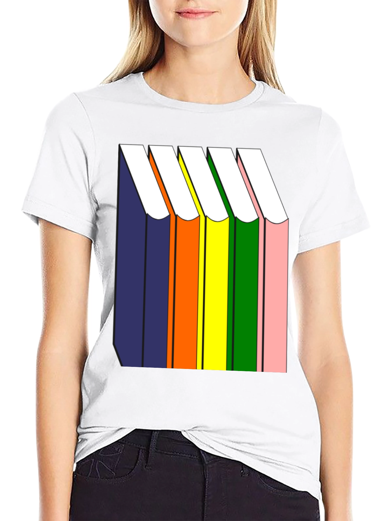 Rainbow Book Stack T-Shirt - Graphic Tee