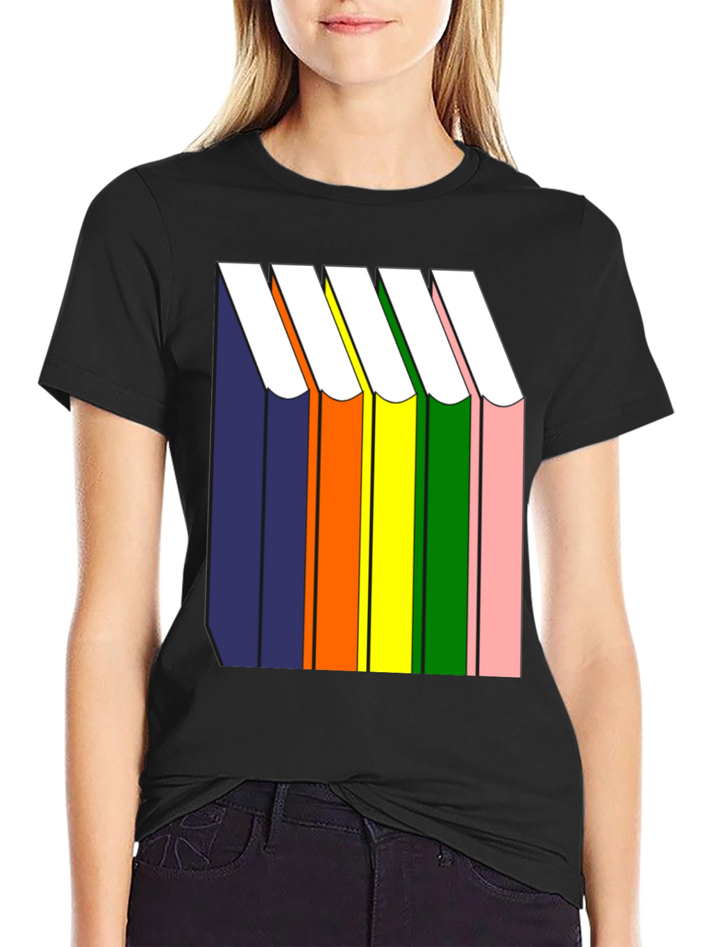 Rainbow Book Stack T-Shirt - Graphic Tee