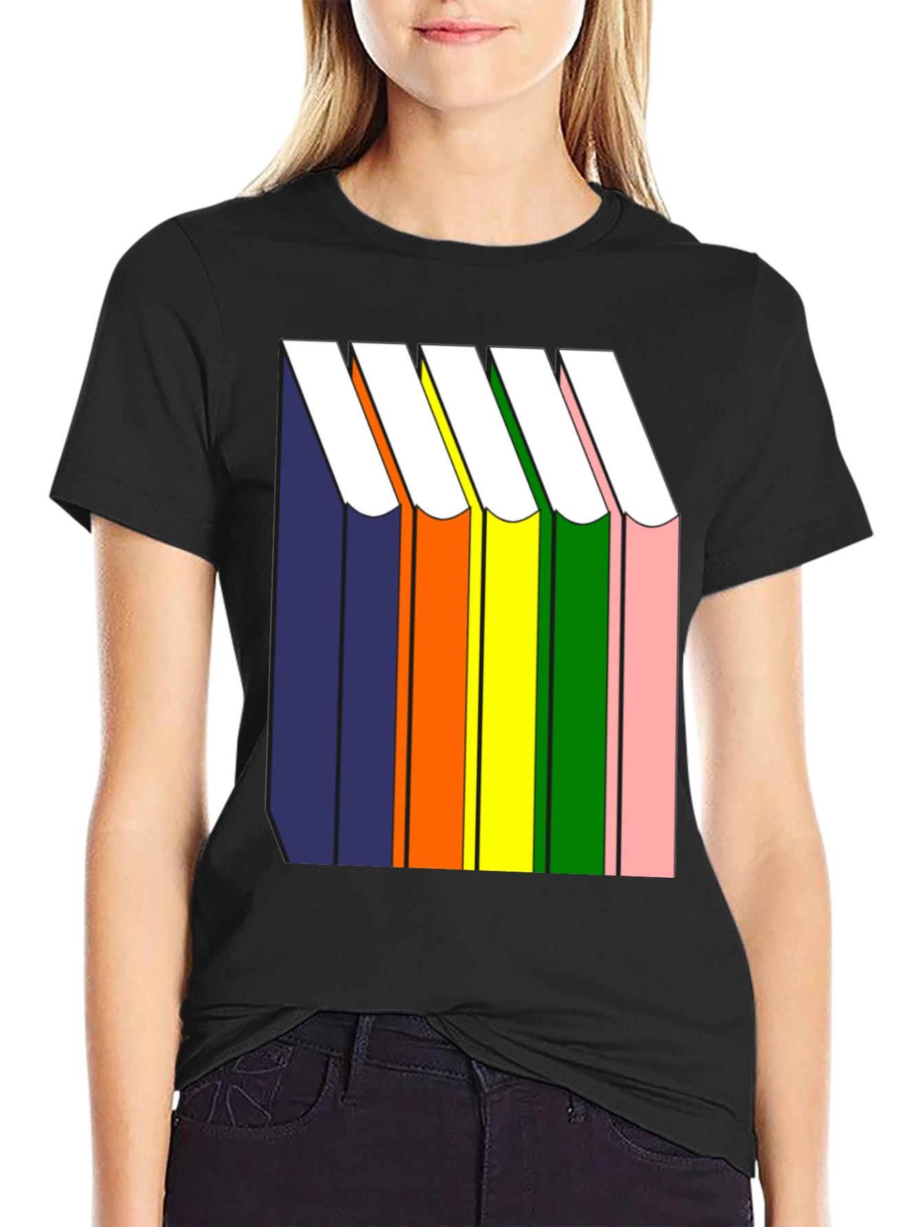 Rainbow Book Stack T-Shirt - Graphic Tee
