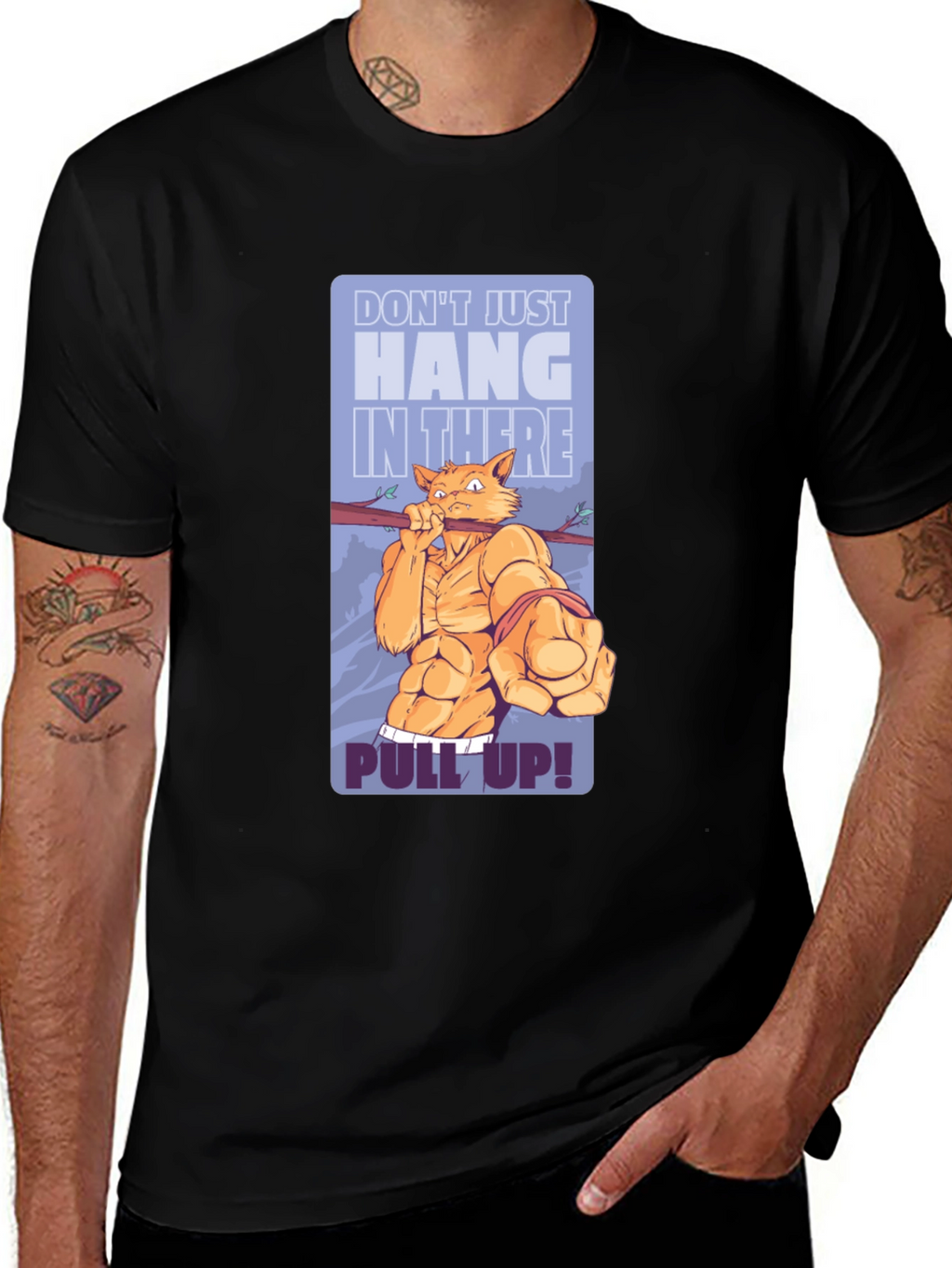 Motivational Cat Workout Graphic T-Shirt