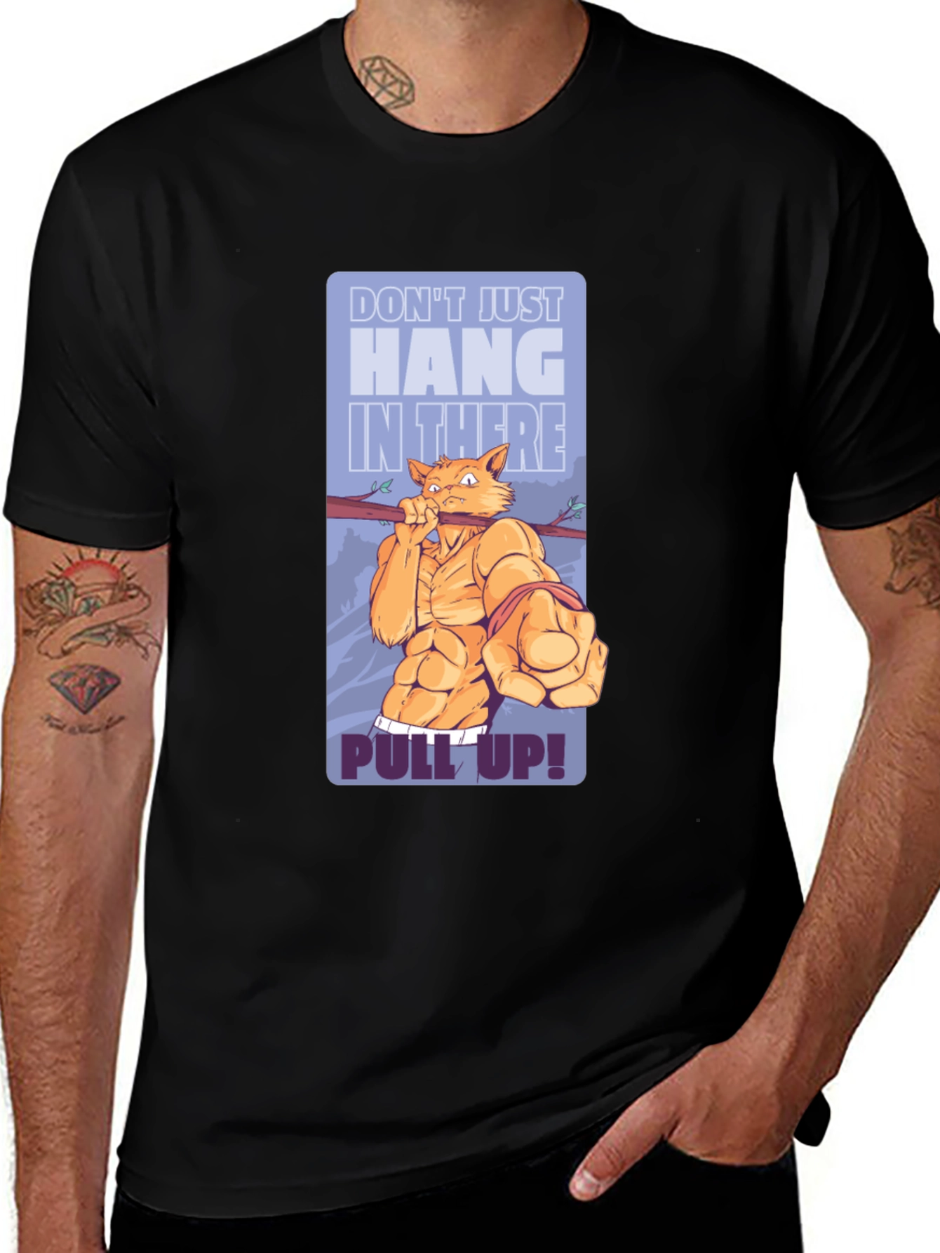 Motivational Cat Workout Graphic T-Shirt