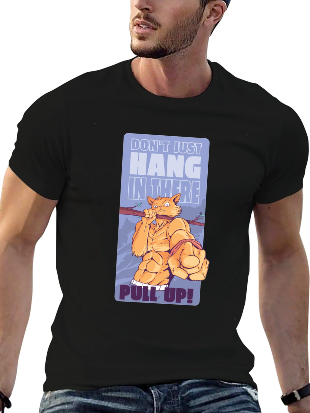 Motivational Cat Workout Graphic T-Shirt