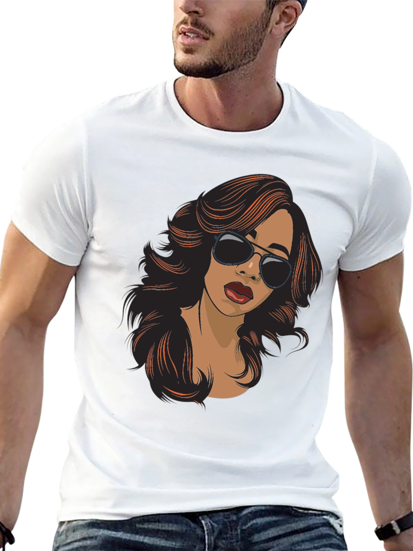 Stylish Cartoon Woman Graphic Print Black T-Shirt