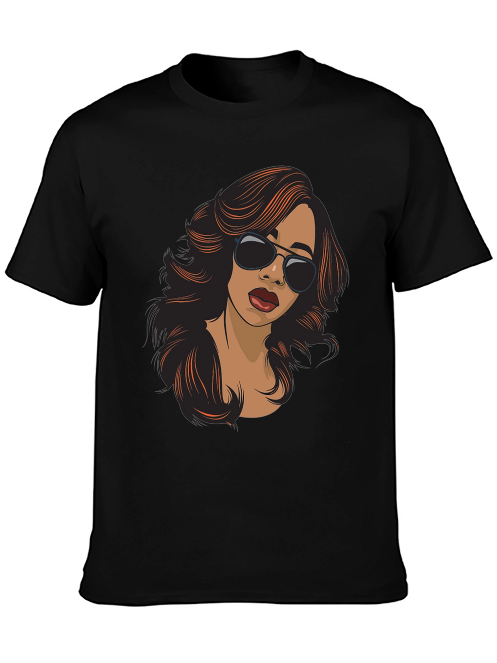 Stylish Cartoon Woman Graphic Print Black T-Shirt