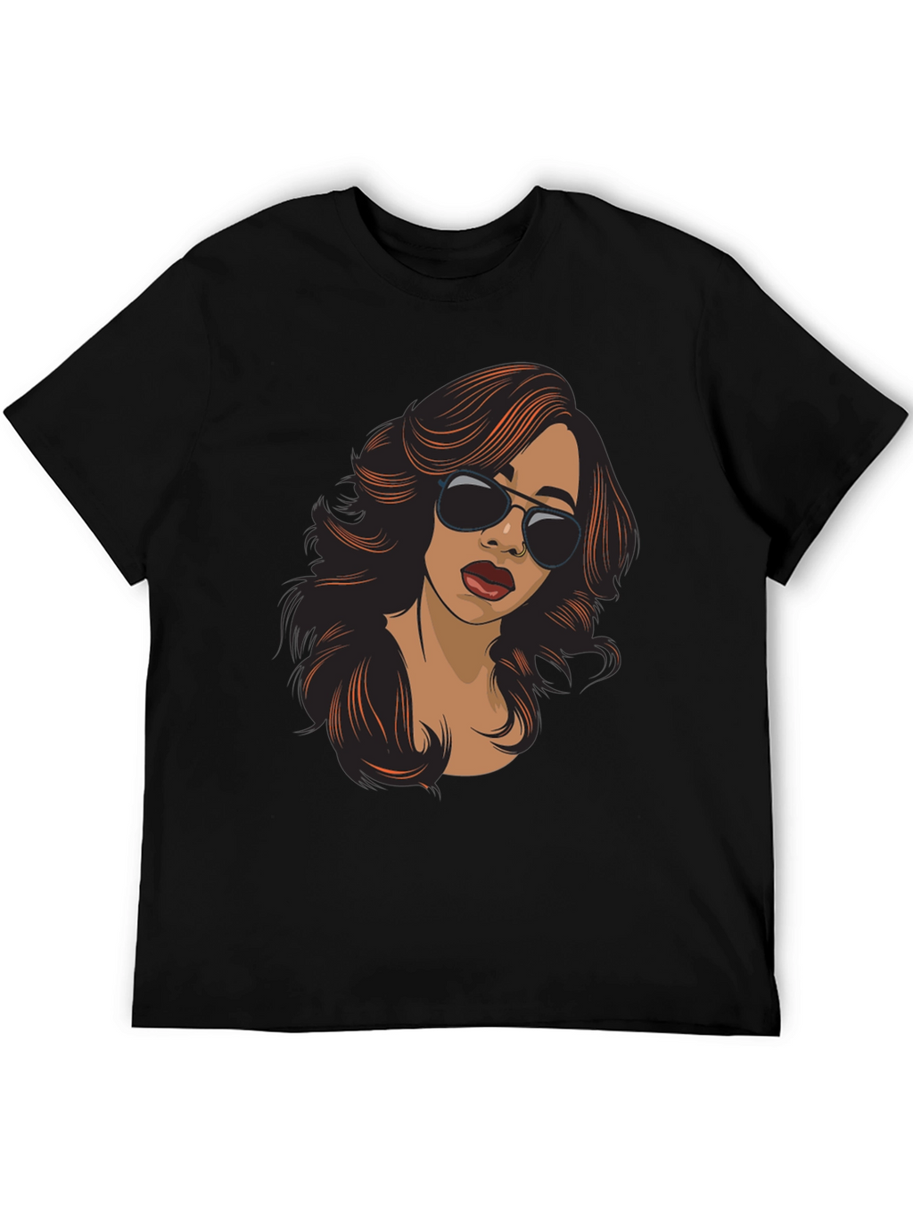 Stylish Cartoon Woman Graphic Print Black T-Shirt