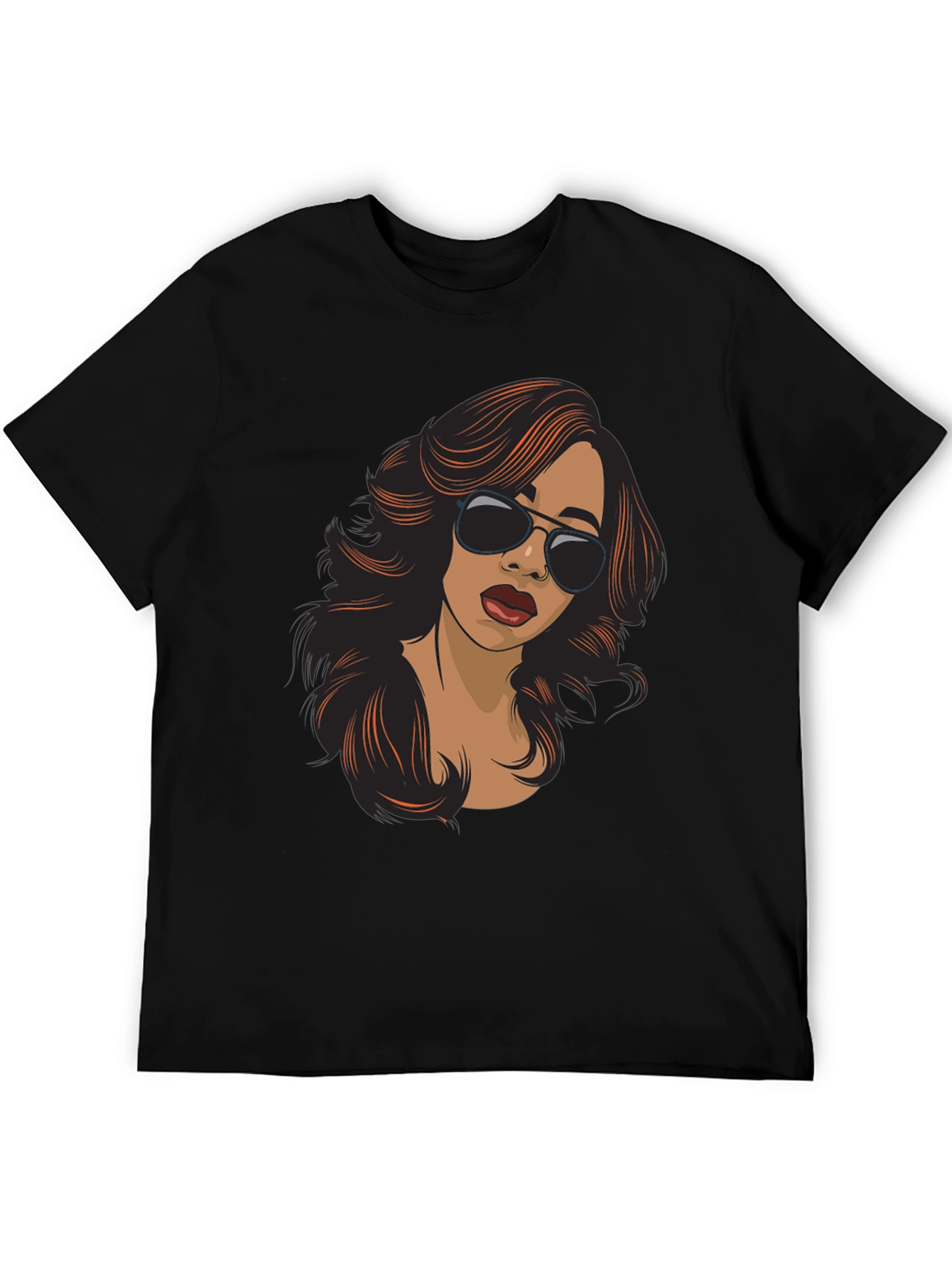 Stylish Cartoon Woman Graphic Print Black T-Shirt