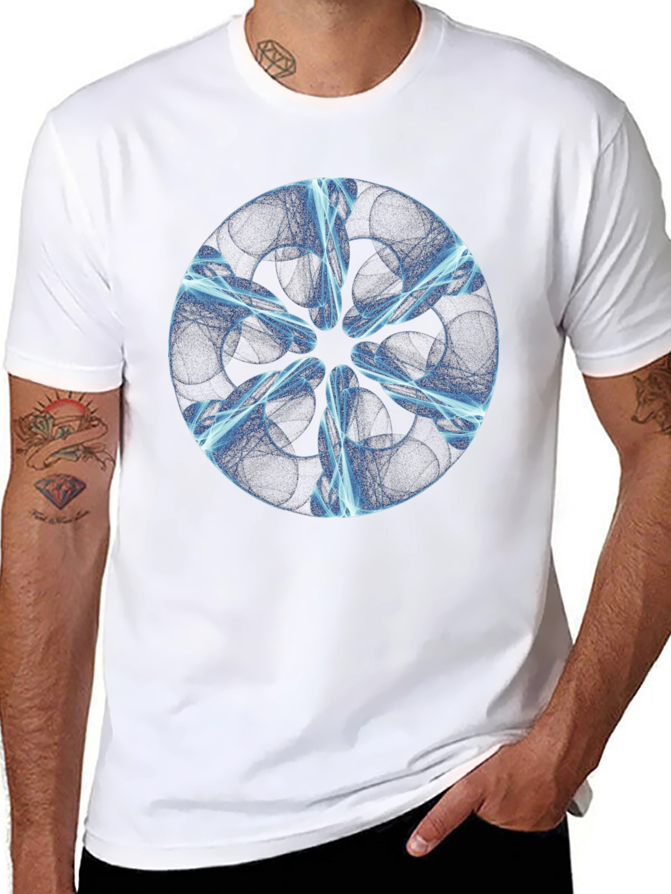 Abstract Blue Light Design Black T-Shirt