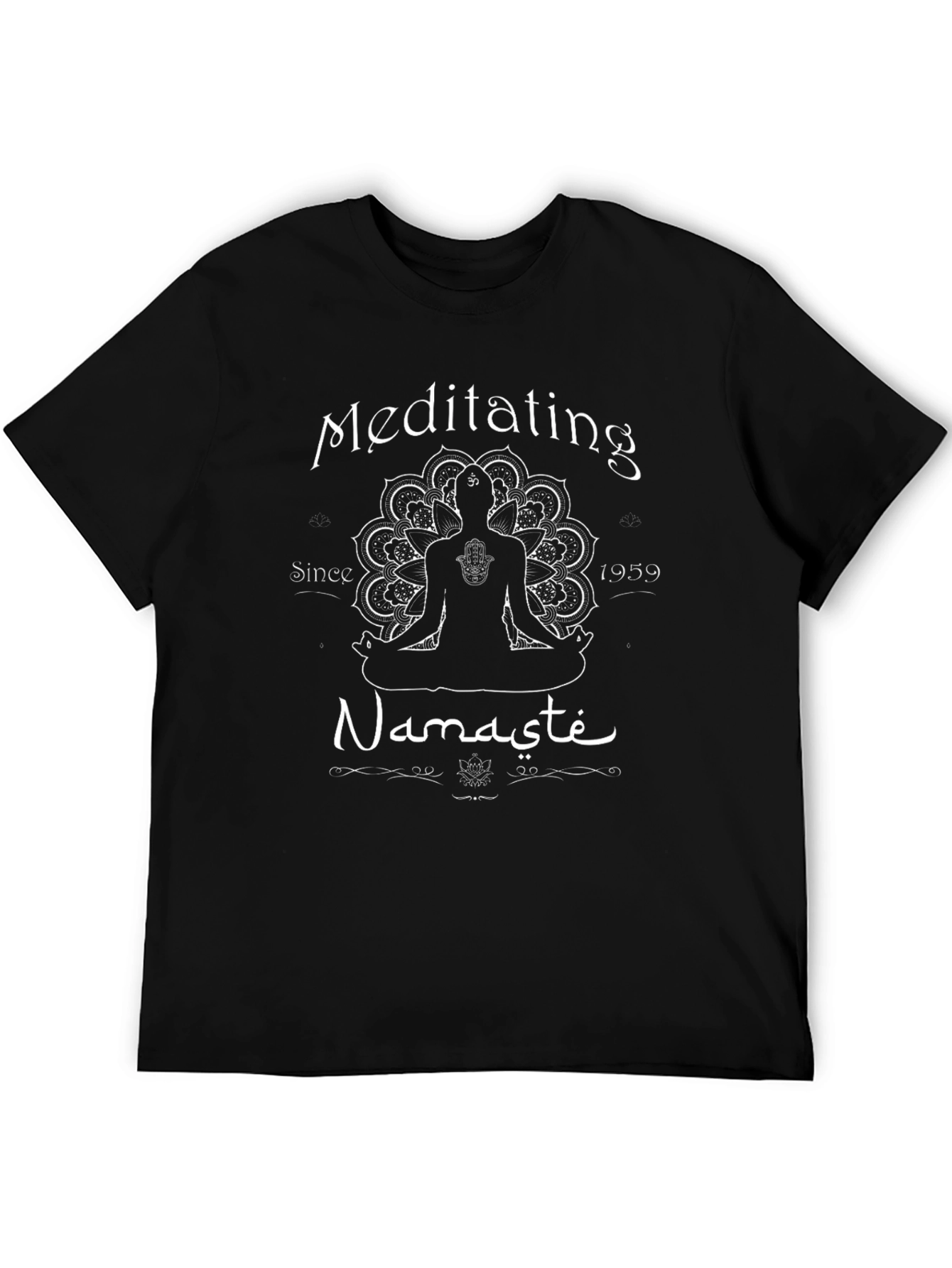 Meditating Namaste Since 1959 Black T-Shirt