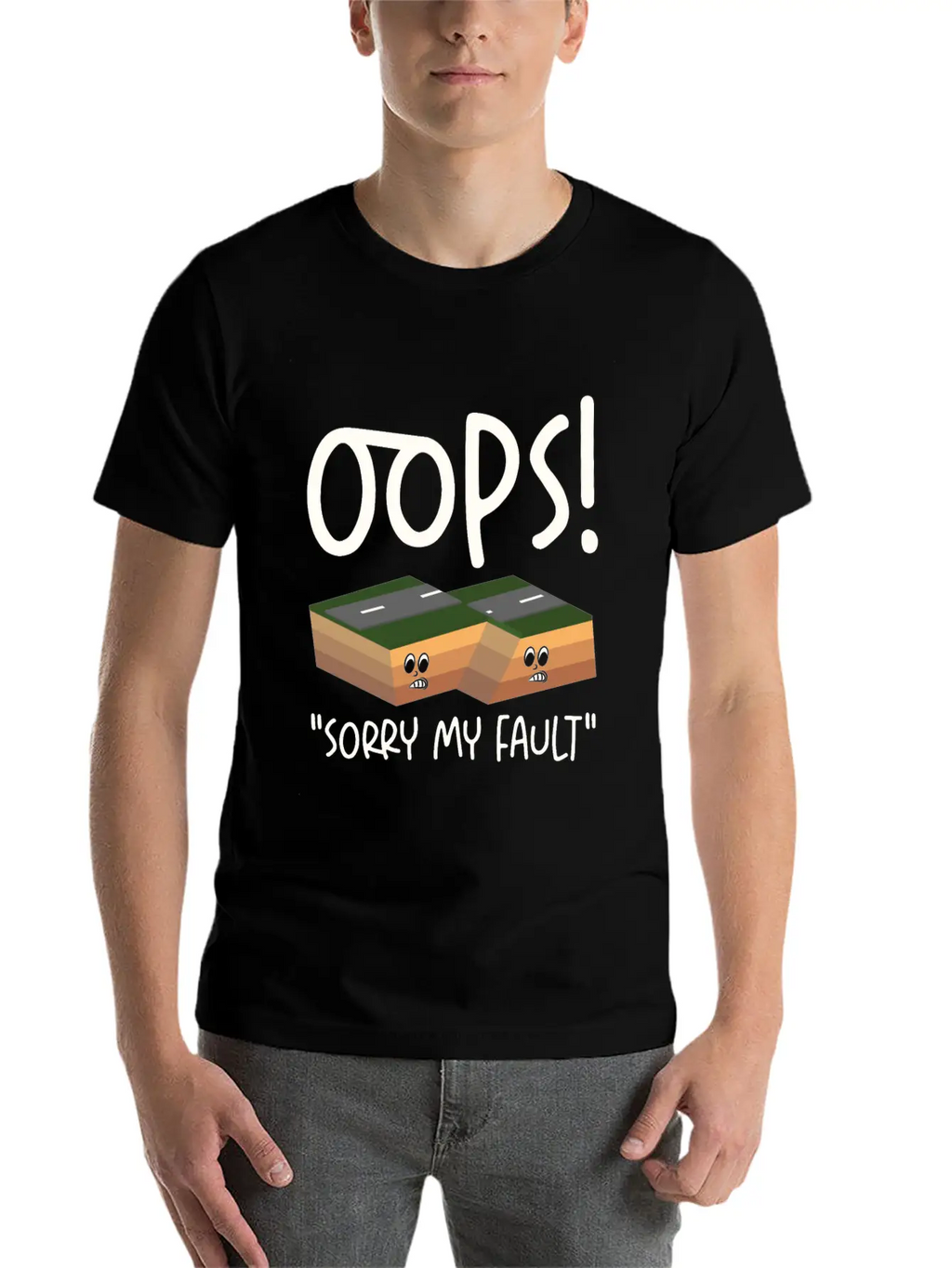 Earthquake Fault Ground Shake Humorous Pun Casual Graphic T-Shirt – Simple And Comfortable Daily Wear