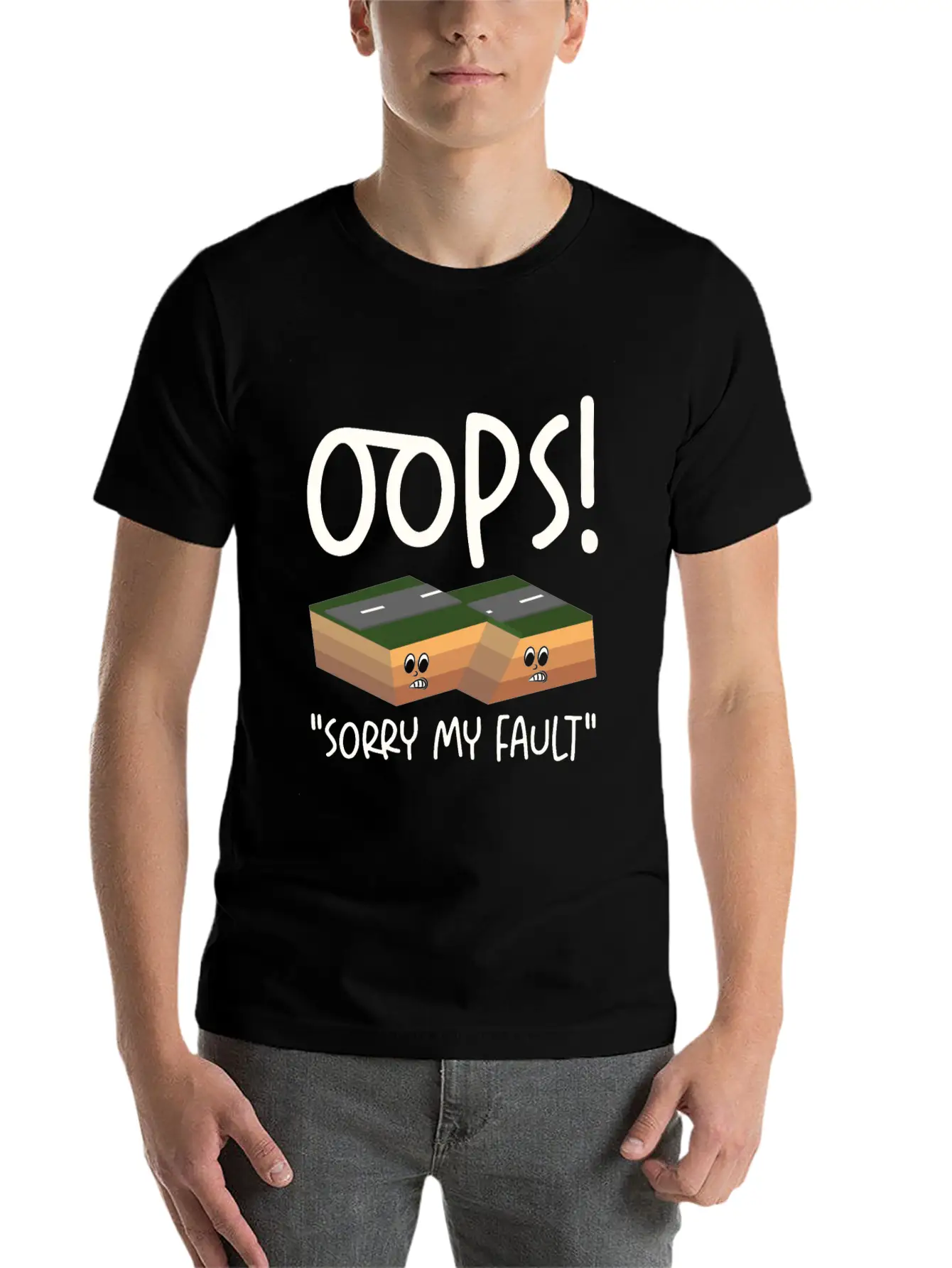 Earthquake Fault Ground Shake Humorous Pun Casual Graphic T-Shirt – Simple And Comfortable Daily Wear