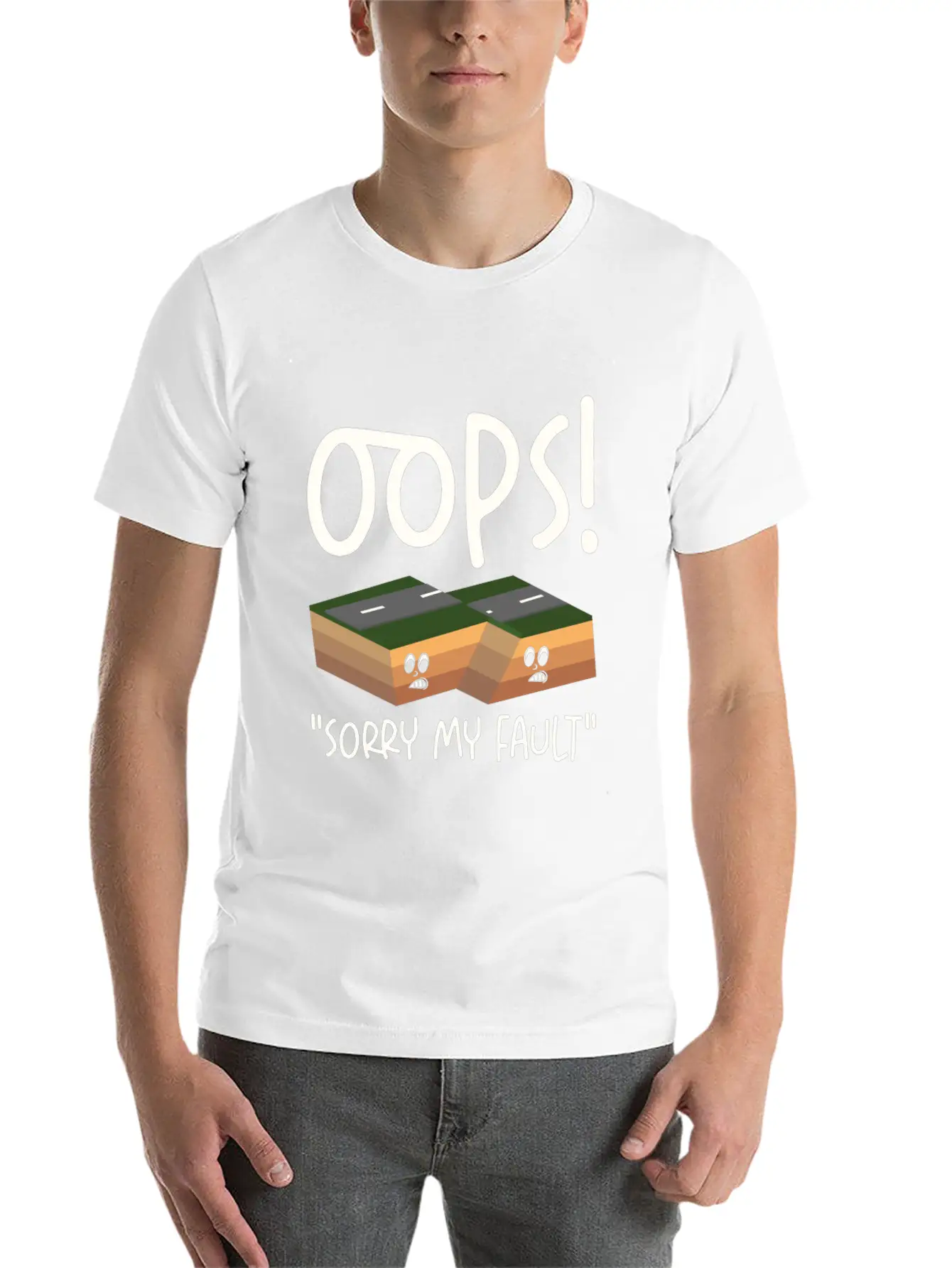 Earthquake Fault Ground Shake Humorous Pun Casual Graphic T-Shirt – Simple And Comfortable Daily Wear