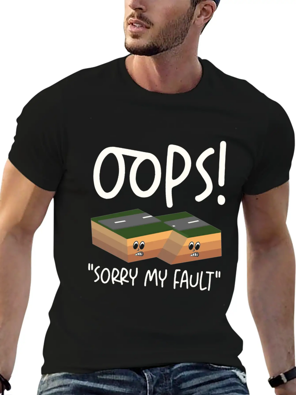 Earthquake Fault Ground Shake Humorous Pun Casual Graphic T-Shirt – Simple And Comfortable Daily Wear