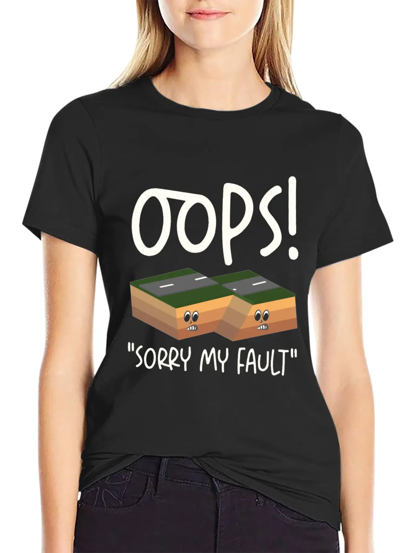 Earthquake Fault Ground Shake Humorous Pun Casual Graphic T-Shirt – Simple And Comfortable Daily Wear