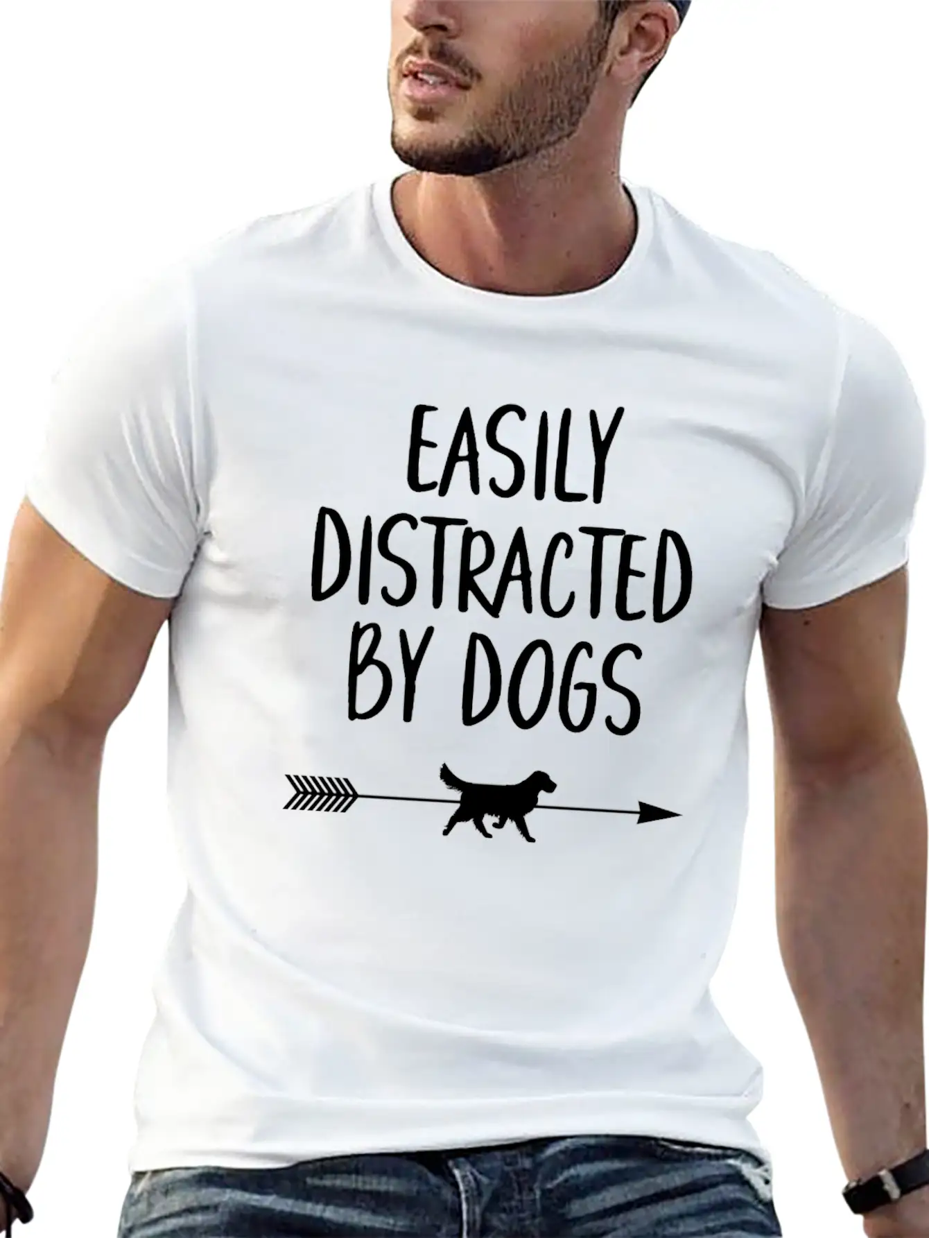 Easily Distracted By Dogs Arrow Unisex Casual T-Shirt – Clean Design For Daily Comfort