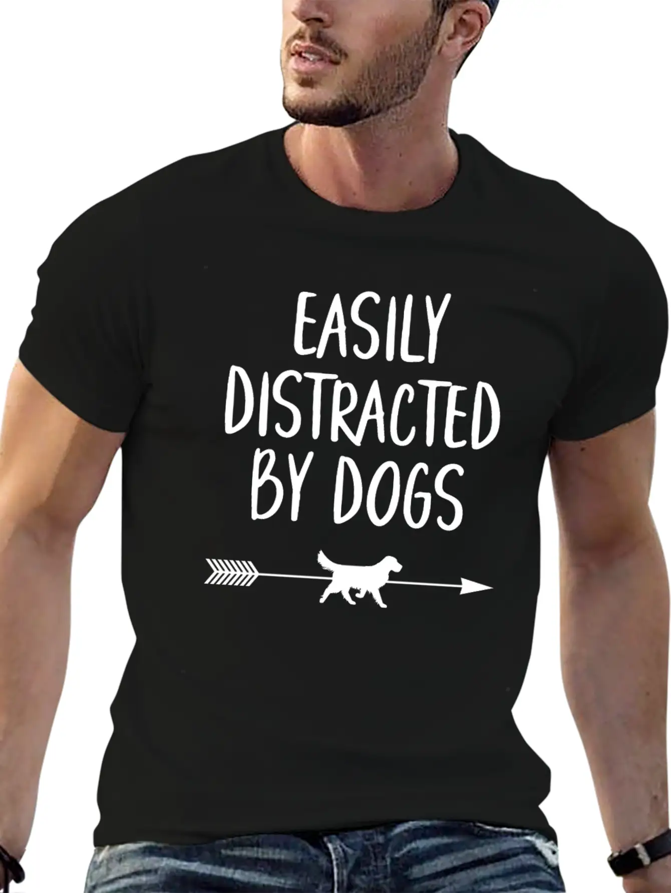 Easily Distracted By Dogs Arrow Unisex Casual T-Shirt – Clean Design For Daily Comfort
