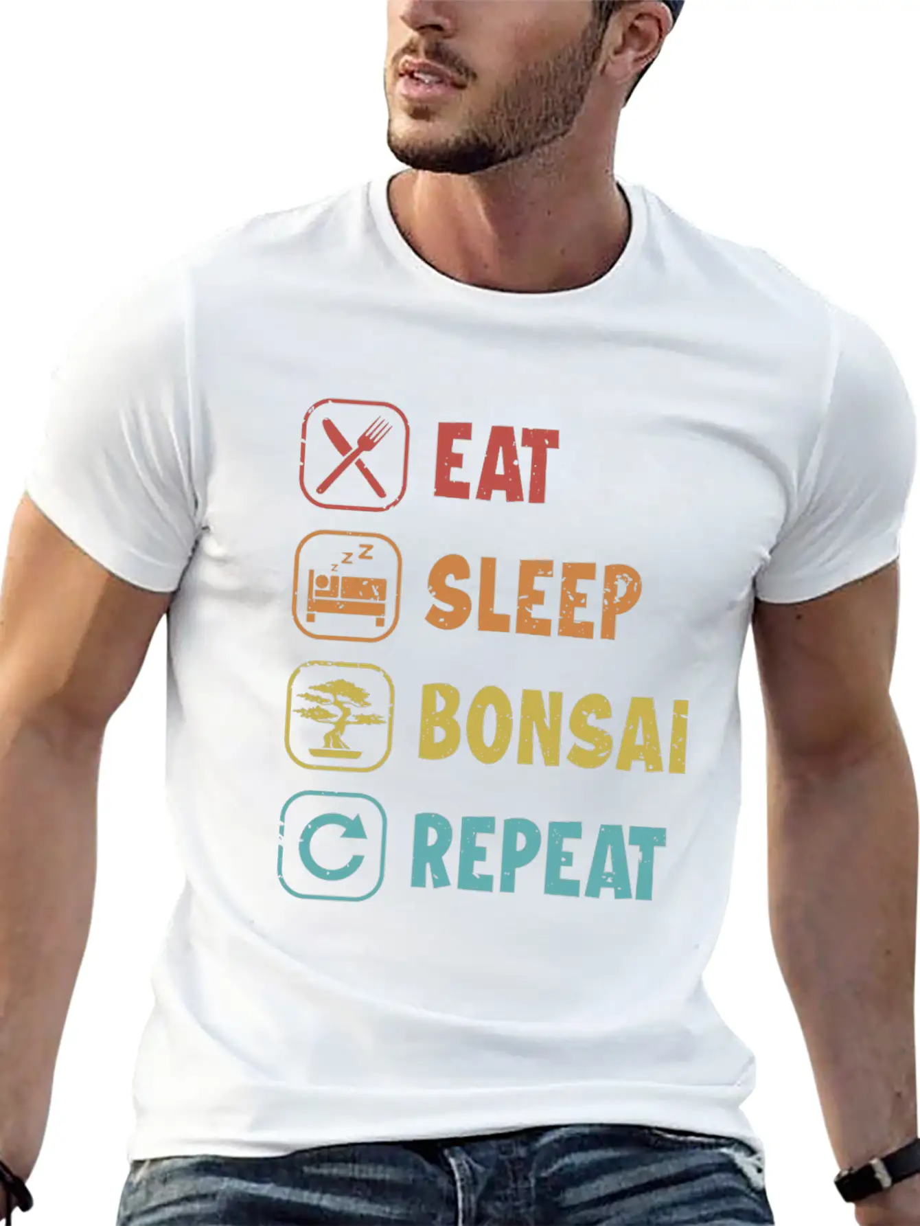 Eat Sleep Bonsai Repeat Bonsai Pots Penjing Bonsai Unisex Short Sleeve Soft Cotton T-Shirt – Casual Everyday Wear