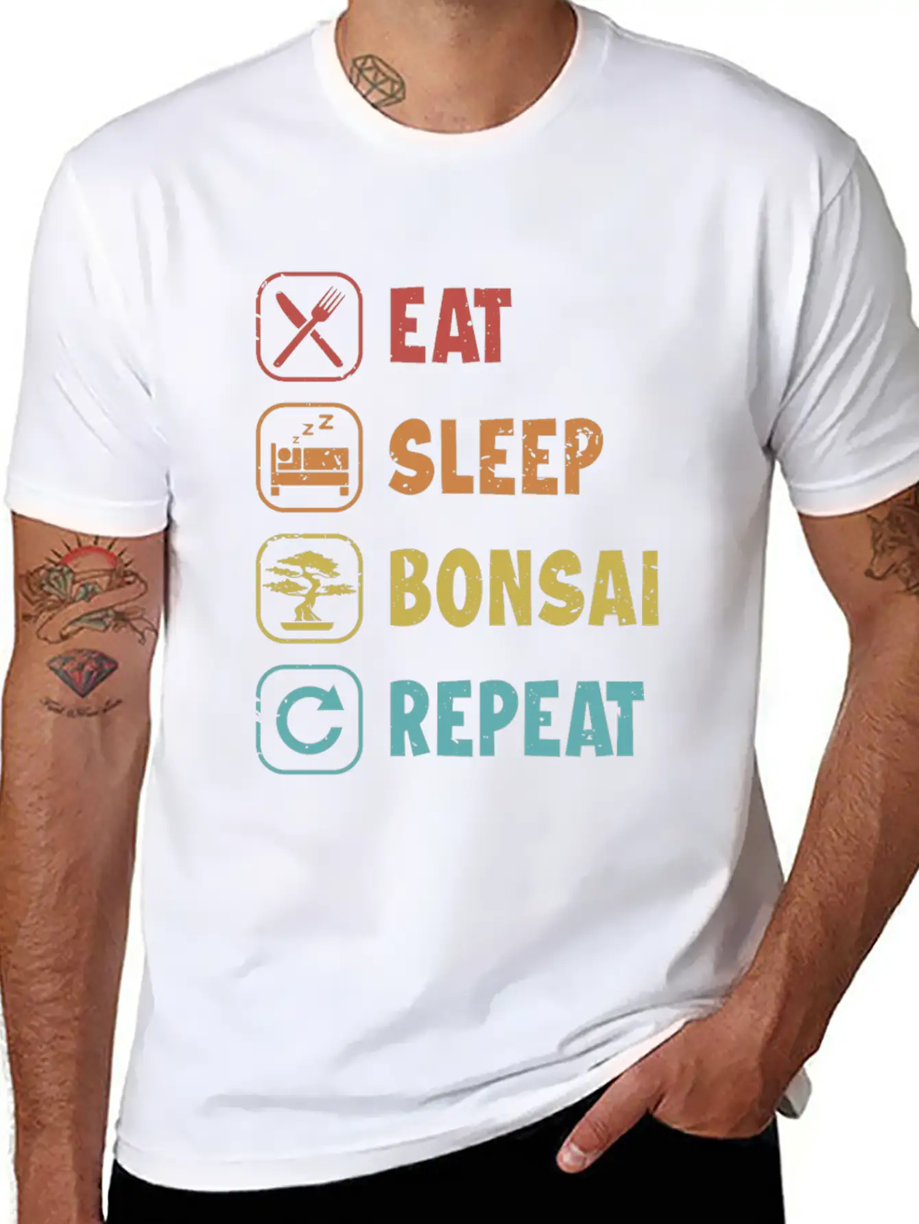 Eat Sleep Bonsai Repeat Bonsai Pots Penjing Bonsai Unisex Short Sleeve Soft Cotton T-Shirt – Casual Everyday Wear