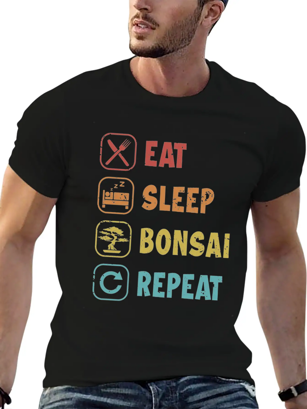 Eat Sleep Bonsai Repeat Bonsai Pots Penjing Bonsai Unisex Short Sleeve Soft Cotton T-Shirt – Casual Everyday Wear