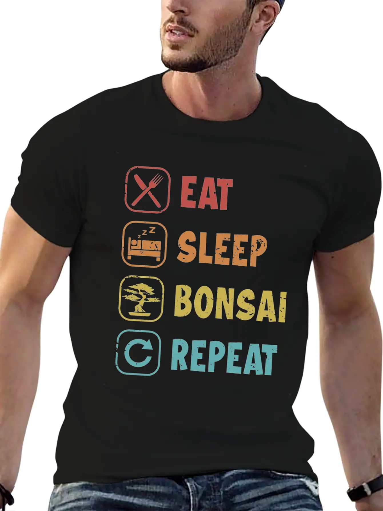 Eat Sleep Bonsai Repeat Bonsai Pots Penjing Bonsai Unisex Short Sleeve Soft Cotton T-Shirt – Casual Everyday Wear