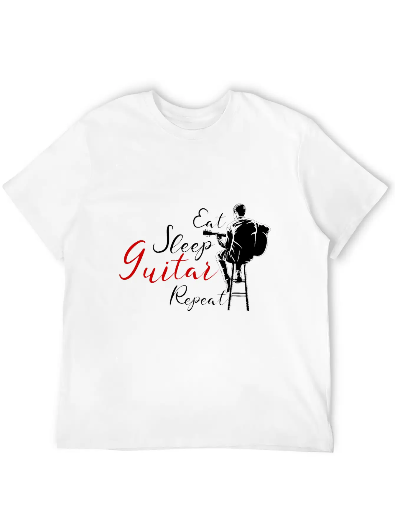 Eat Sleep Guitar Repeat Funny Gift For Guitarists Casual Graphic T-Shirt – Simple And Comfortable Daily Wear