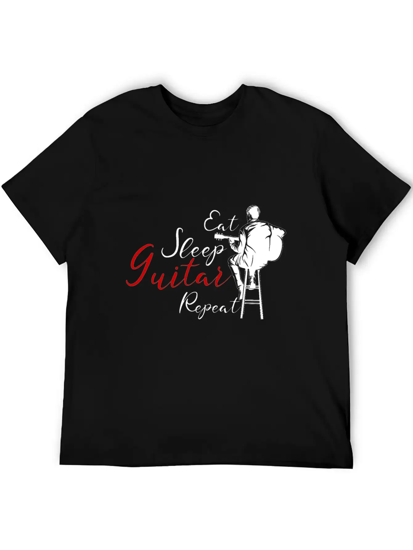 Eat Sleep Guitar Repeat Funny Gift For Guitarists Casual Graphic T-Shirt – Simple And Comfortable Daily Wear