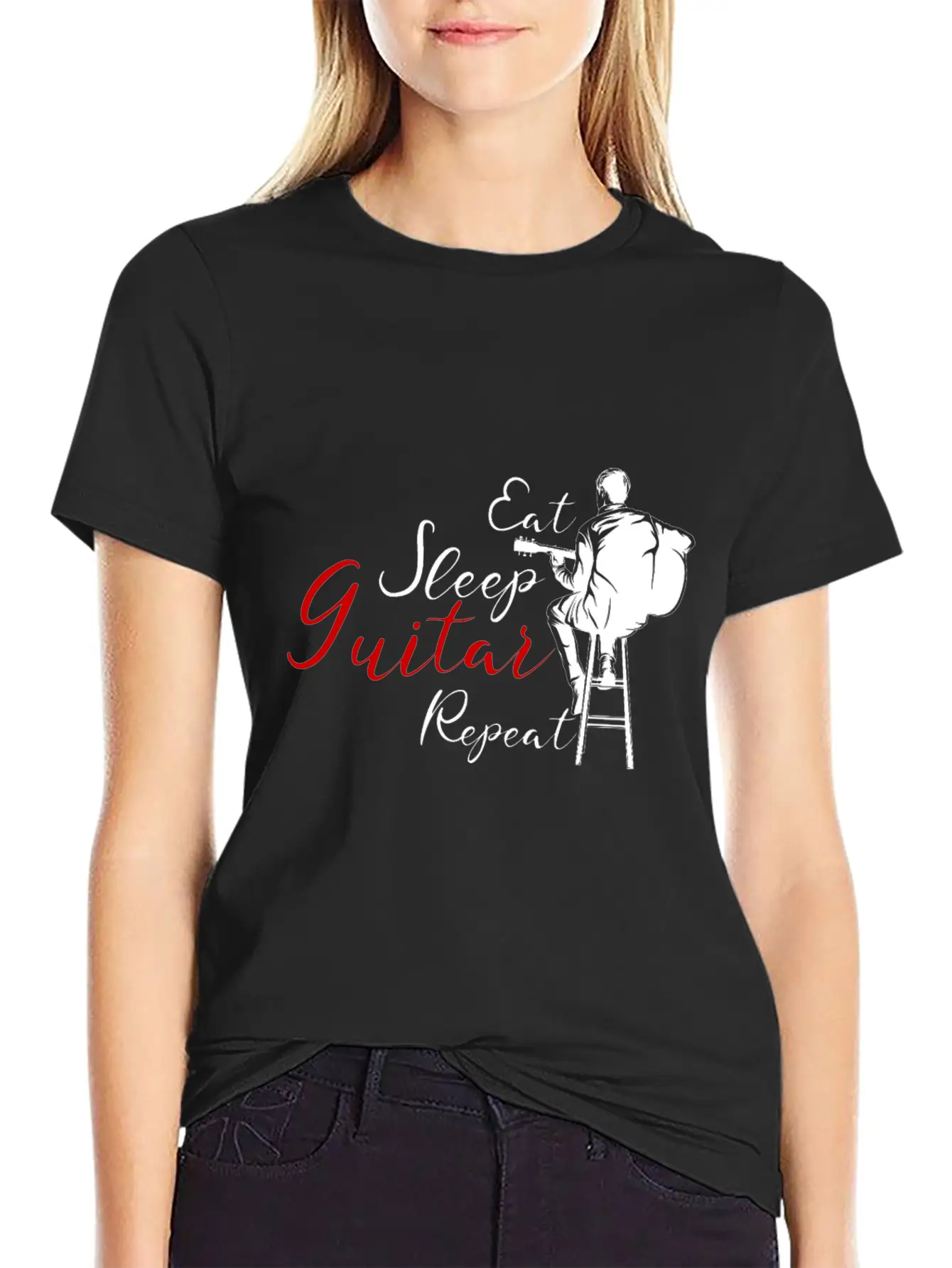 Eat Sleep Guitar Repeat Funny Gift For Guitarists Casual Graphic T-Shirt – Simple And Comfortable Daily Wear