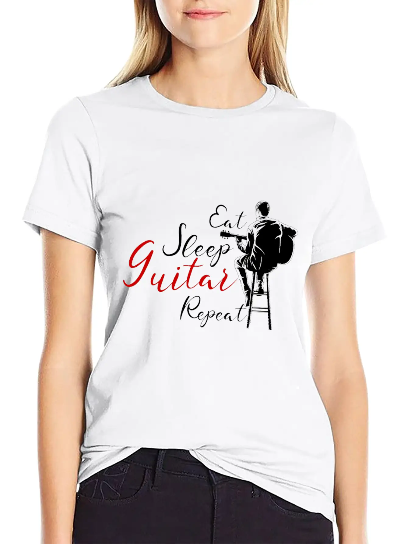 Eat Sleep Guitar Repeat Funny Gift For Guitarists Casual Graphic T-Shirt – Simple And Comfortable Daily Wear