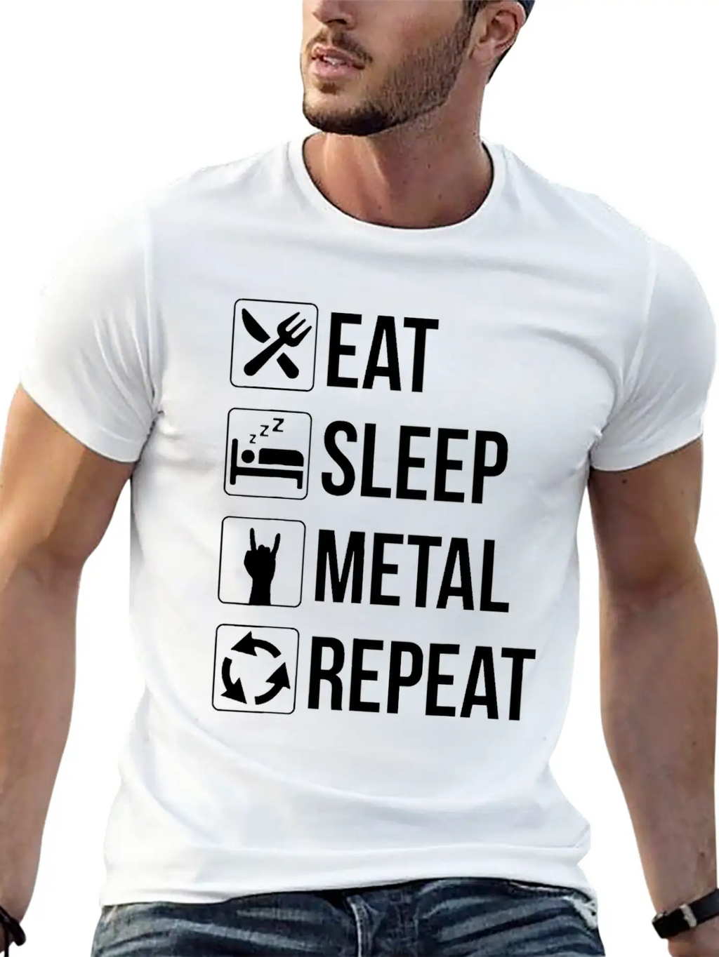 Eat Sleep Metal Repeat Stylish Everyday T-Shirt – Unisex Basic Cotton Tee