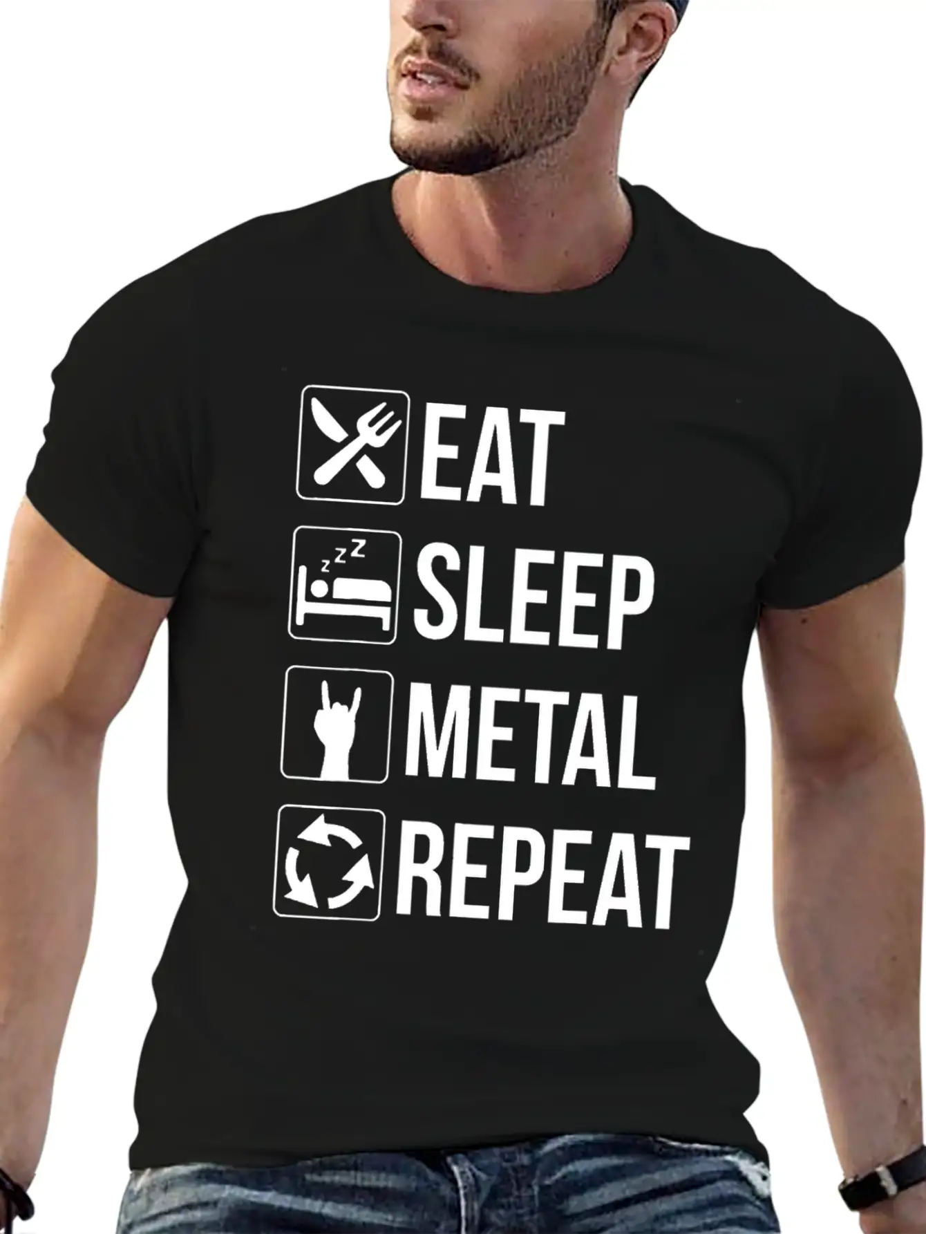 Eat Sleep Metal Repeat Stylish Everyday T-Shirt – Unisex Basic Cotton Tee