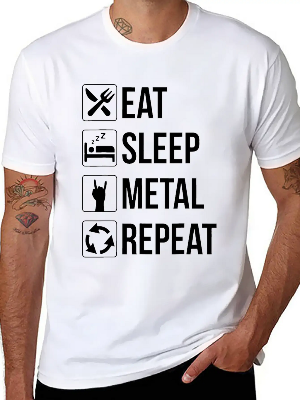 Eat Sleep Metal Repeat Stylish Everyday T-Shirt – Unisex Basic Cotton Tee