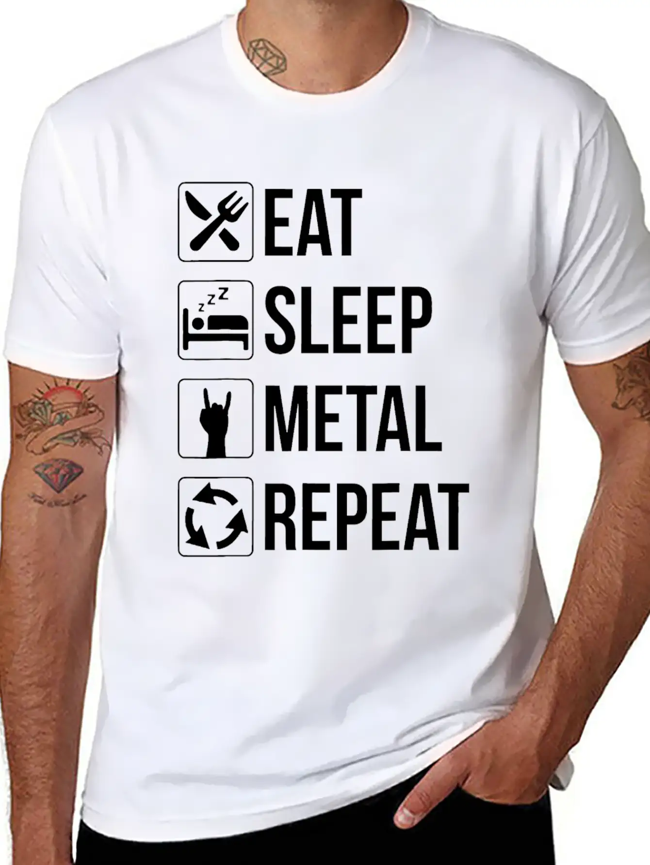 Eat Sleep Metal Repeat Stylish Everyday T-Shirt – Unisex Basic Cotton Tee