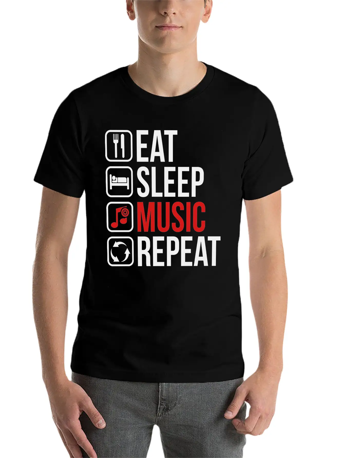 Eat Sleep Music Repeat Unisex Casual T-Shirt – Clean Design For Daily Comfort