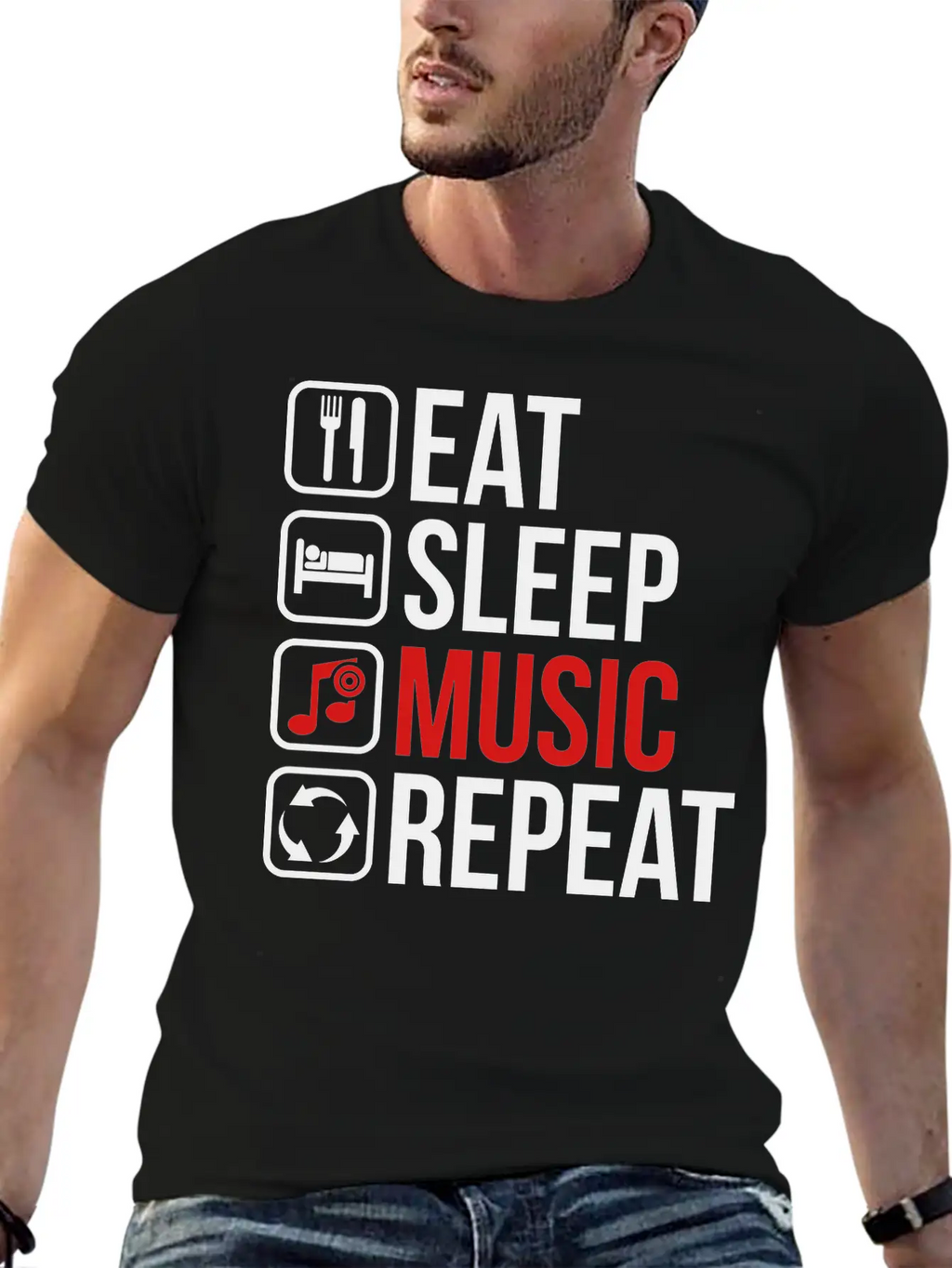 Eat Sleep Music Repeat Unisex Casual T-Shirt – Clean Design For Daily Comfort