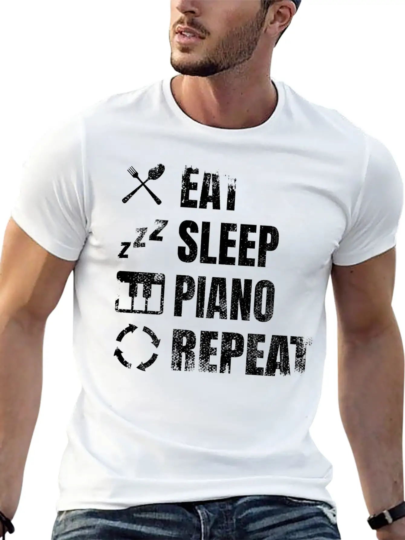 Eat Sleep Piano Repeat Unisex Casual T-Shirt – Clean Design For Daily Comfort