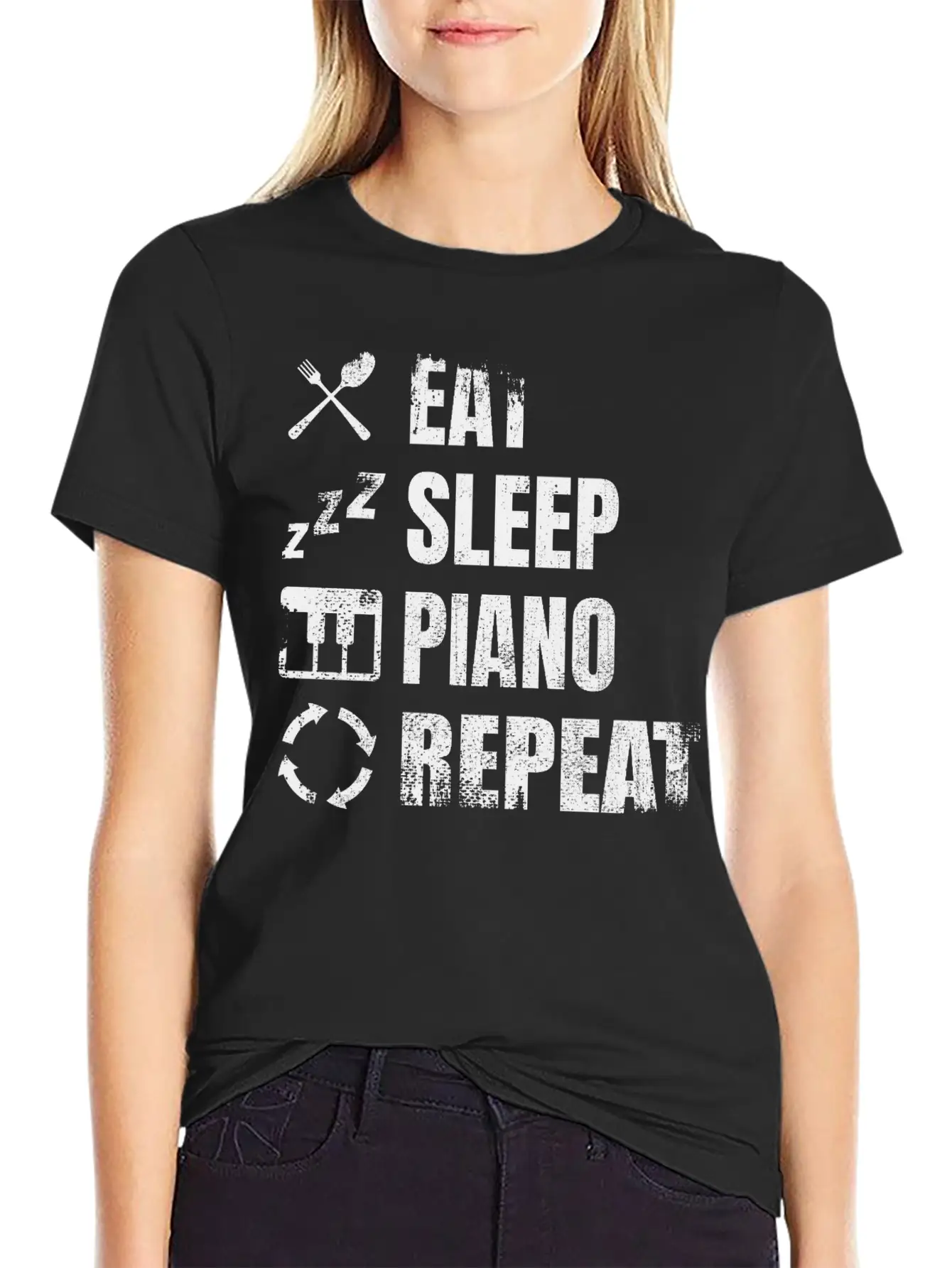 Eat Sleep Piano Repeat Unisex Casual T-Shirt – Clean Design For Daily Comfort