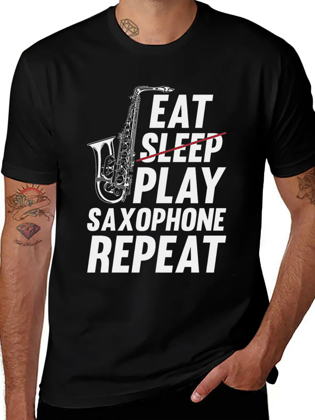 Eat Sleep Play Saxophone Repeat - Playing Saxophon Unisex Casual T-Shirt – Clean Design For Daily Comfort