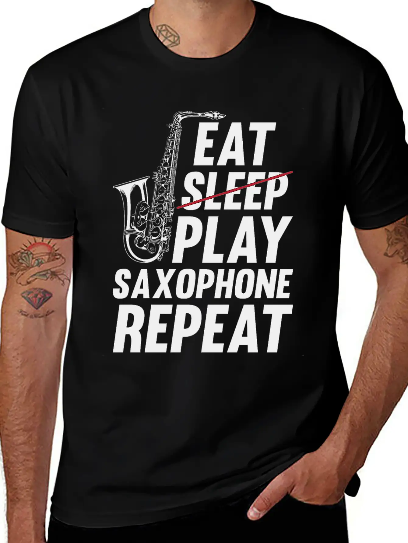 Eat Sleep Play Saxophone Repeat - Playing Saxophon Unisex Casual T-Shirt – Clean Design For Daily Comfort