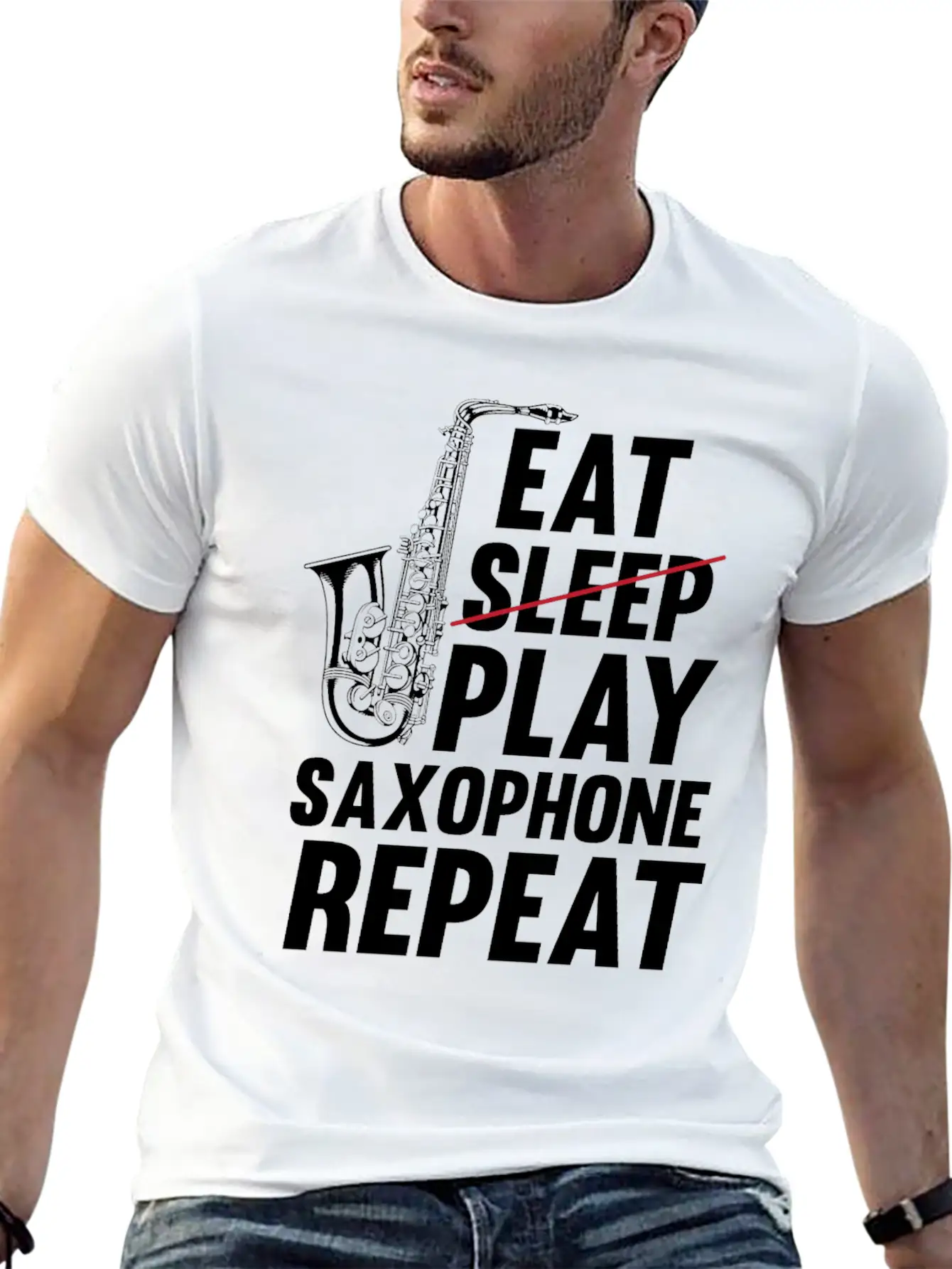 Eat Sleep Play Saxophone Repeat - Playing Saxophon Unisex Casual T-Shirt – Clean Design For Daily Comfort