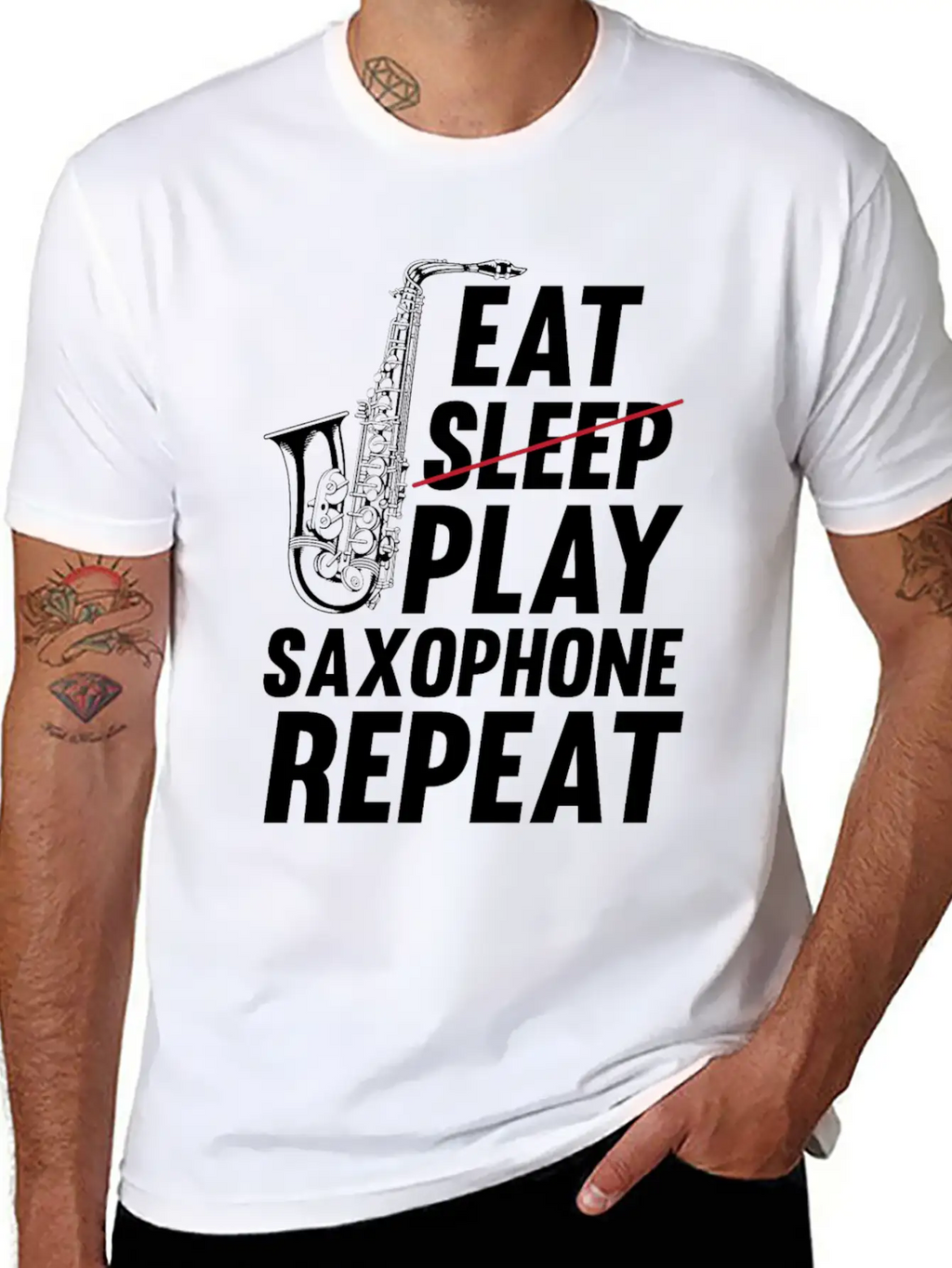 Eat Sleep Play Saxophone Repeat - Playing Saxophon Unisex Casual T-Shirt – Clean Design For Daily Comfort