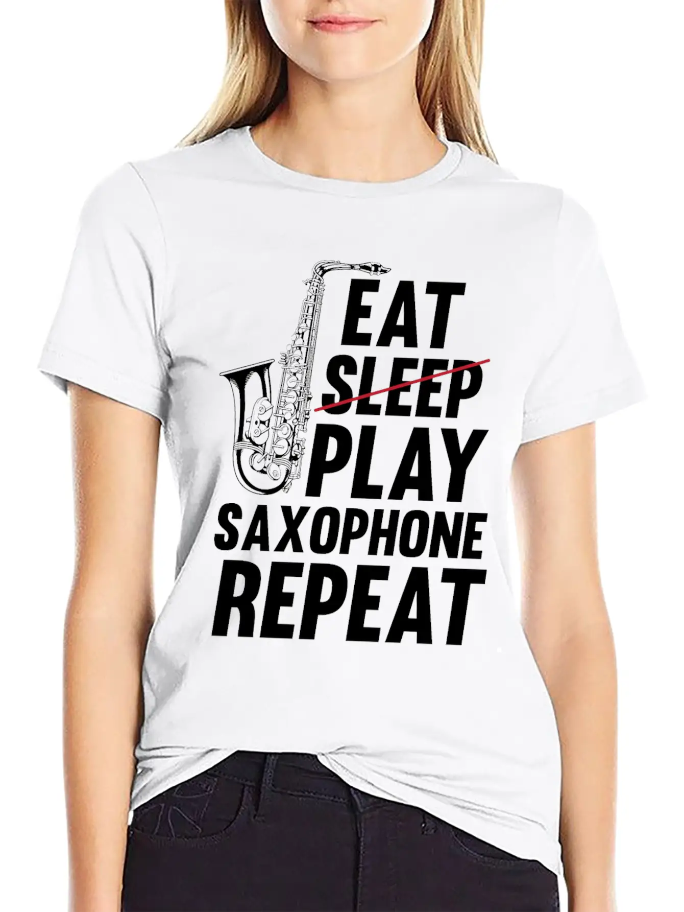 Eat Sleep Play Saxophone Repeat - Playing Saxophon Unisex Casual T-Shirt – Clean Design For Daily Comfort