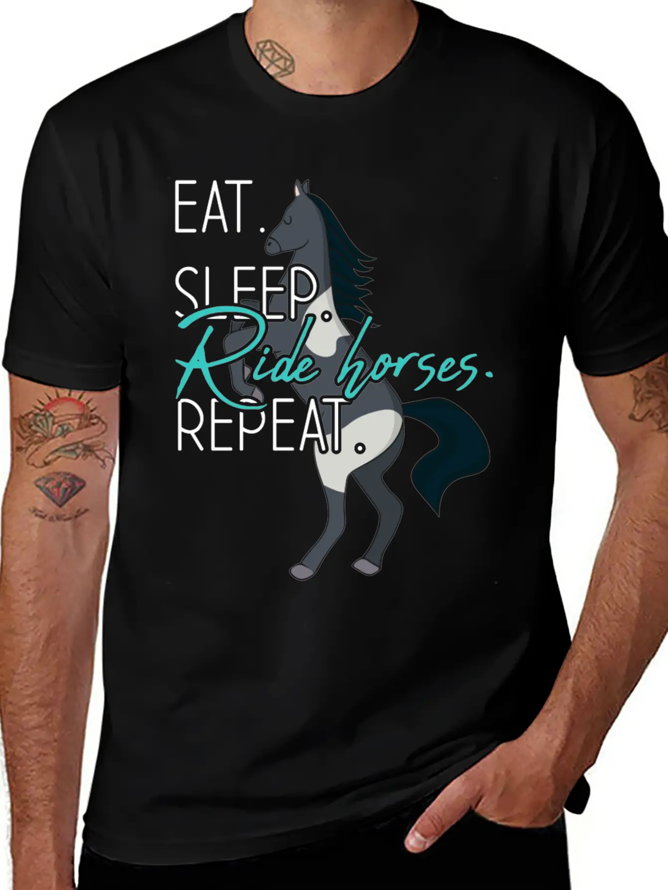 Eat Sleep Ride Horses Repeat Funny Equestrian Gift Stylish Everyday T-Shirt – Unisex Basic Cotton Tee