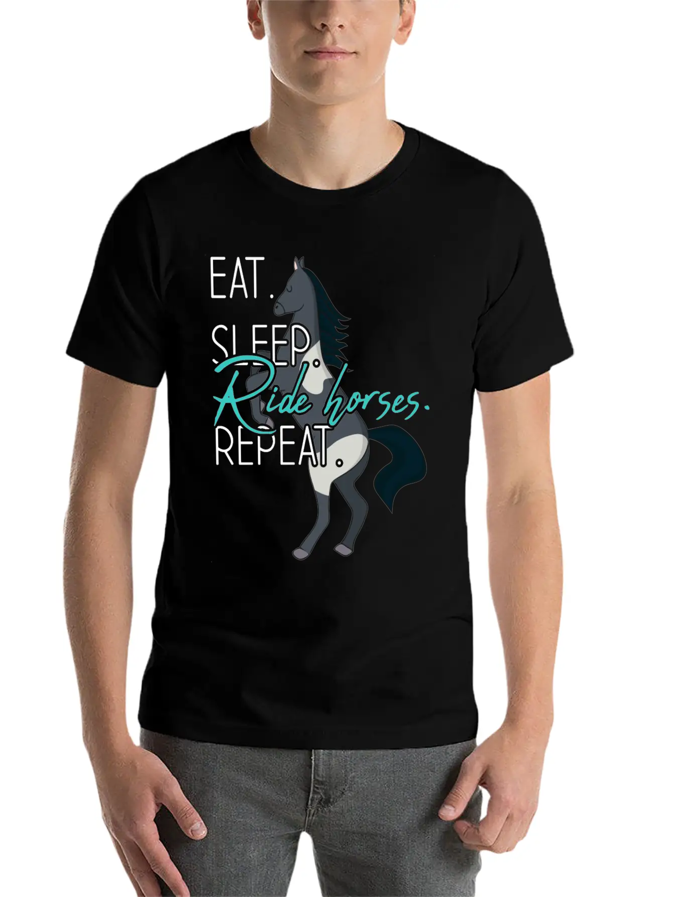 Eat Sleep Ride Horses Repeat Funny Equestrian Gift Stylish Everyday T-Shirt – Unisex Basic Cotton Tee