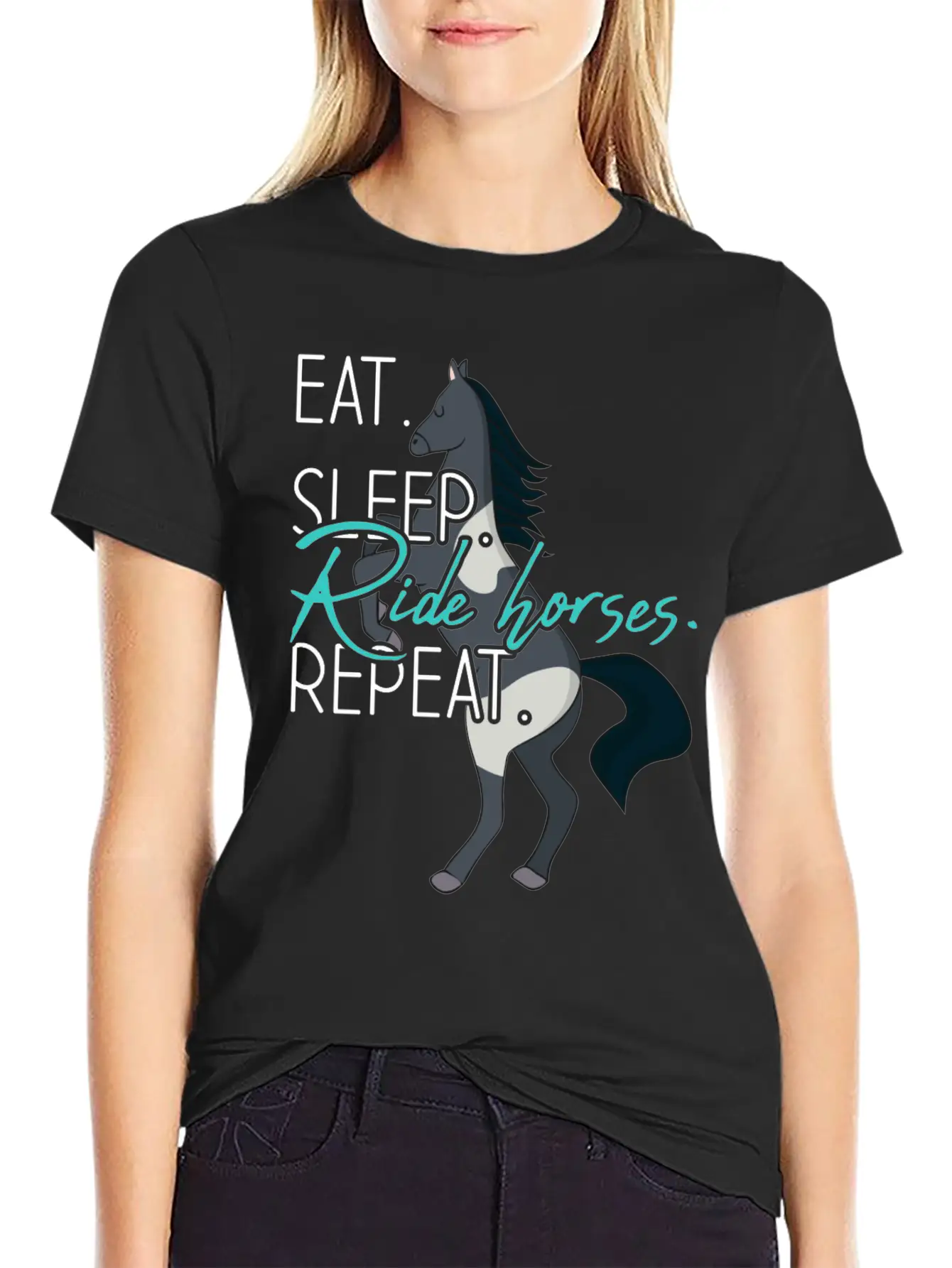 Eat Sleep Ride Horses Repeat Funny Equestrian Gift Stylish Everyday T-Shirt – Unisex Basic Cotton Tee