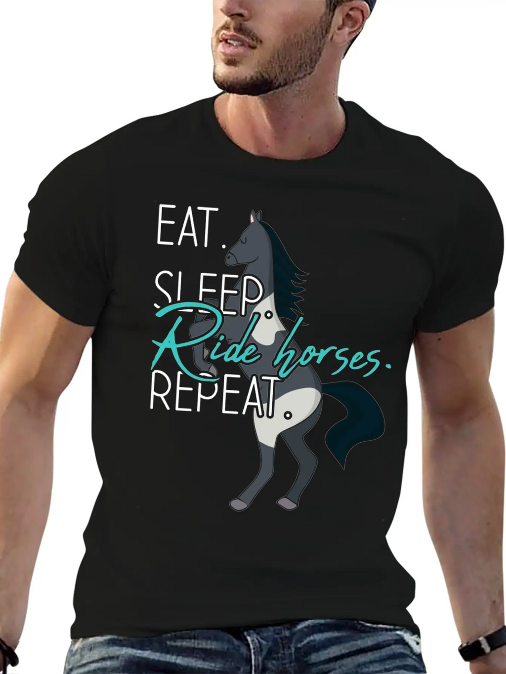 Eat Sleep Ride Horses Repeat Funny Equestrian Gift Stylish Everyday T-Shirt – Unisex Basic Cotton Tee